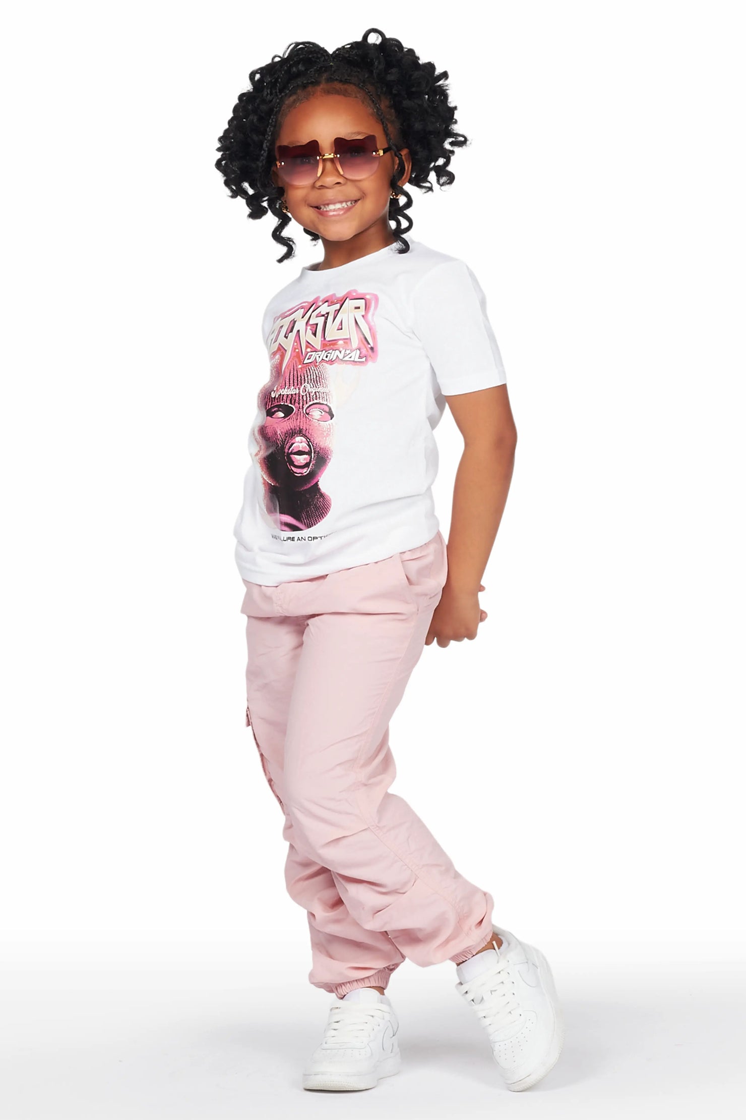 Girls Karasi White/Pink T-Shirt Cargo Jogger Set