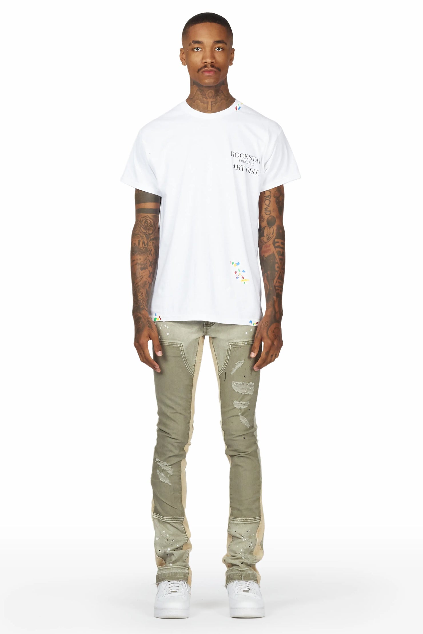 Quetzel Vintage Olive Stacked Flare Jean