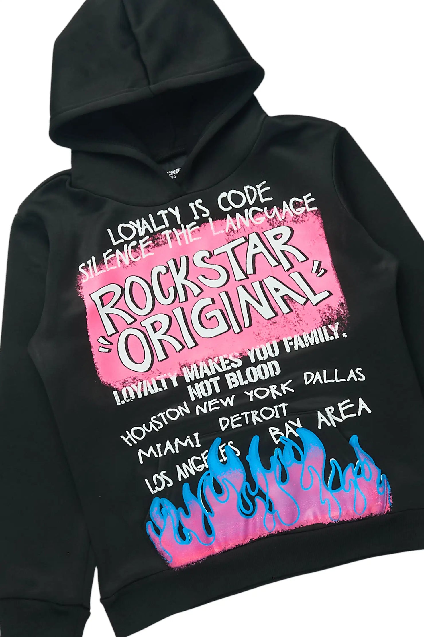 Girls Bridgette 2.0 Black/Pink Hoodie/Stacked Flare Track Set