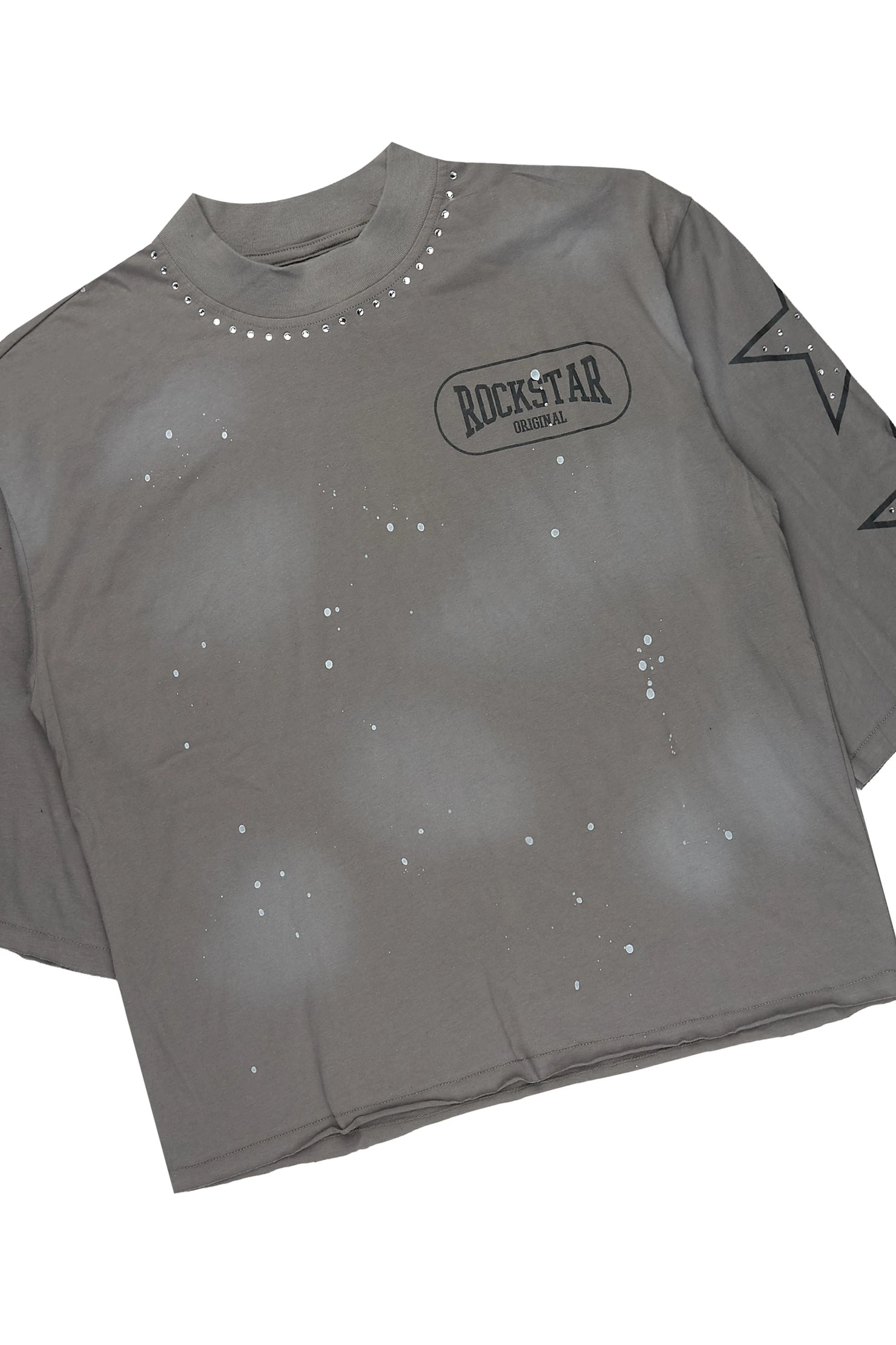 Zirka Grey Studded T-Shirt/Short Set