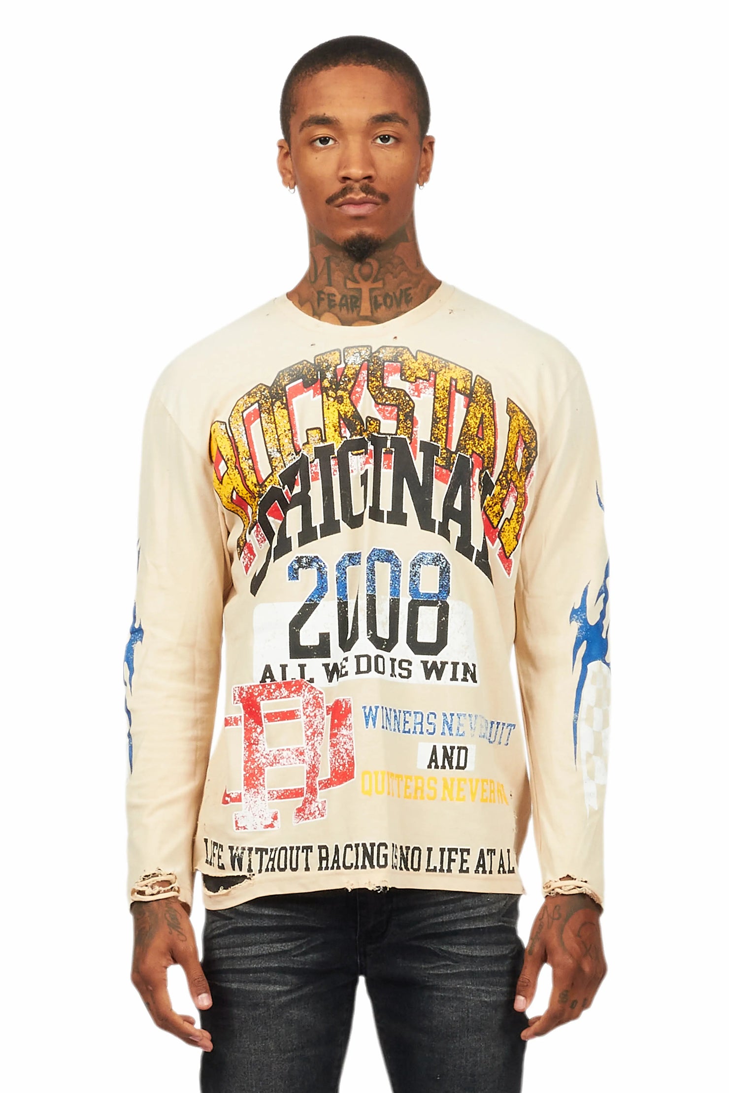 Colorful Race Vintage Sand Long Sleeve Graphic T-Shirt
