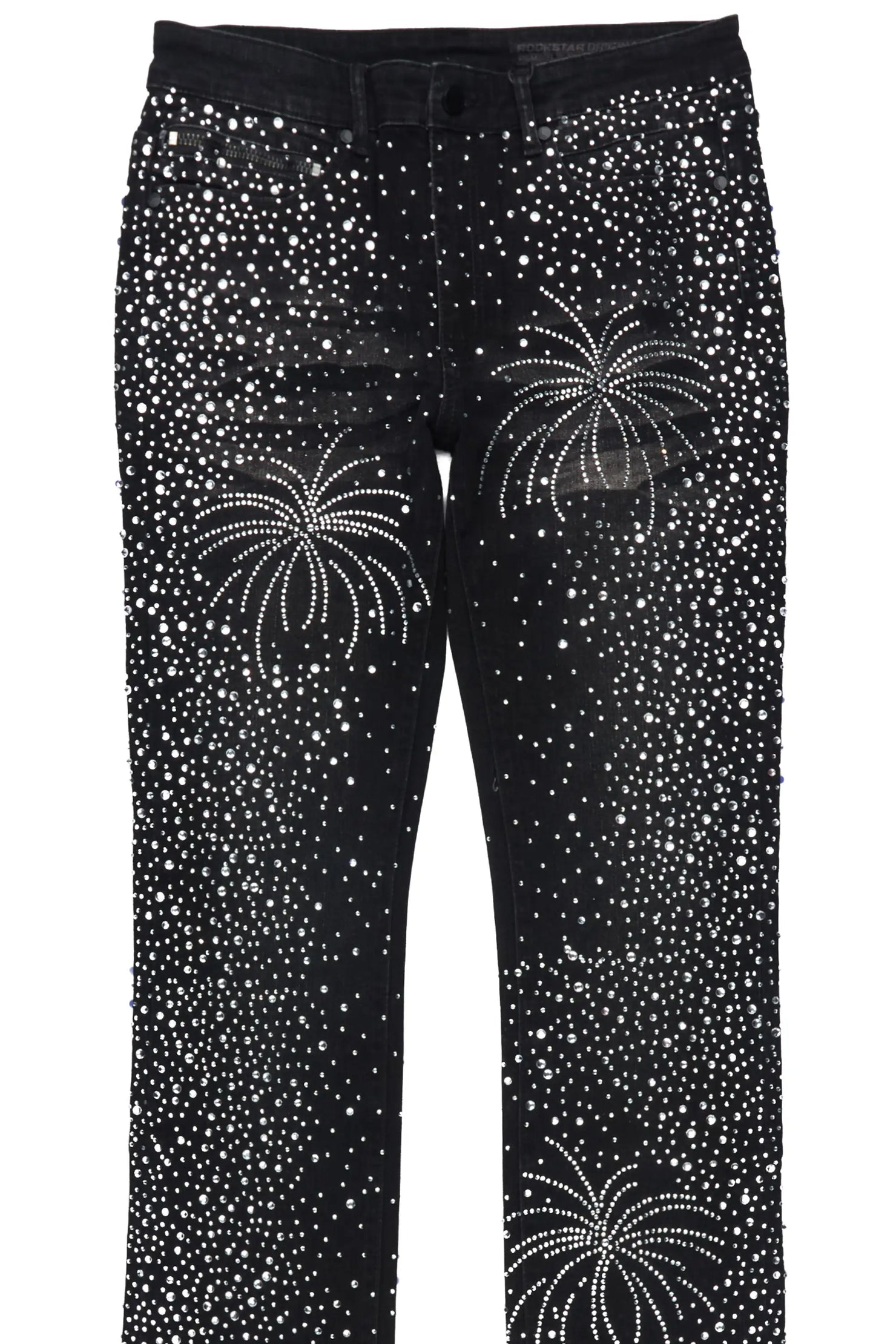 Raiden Dark Grey Rhinestone Stacked Fit Jean