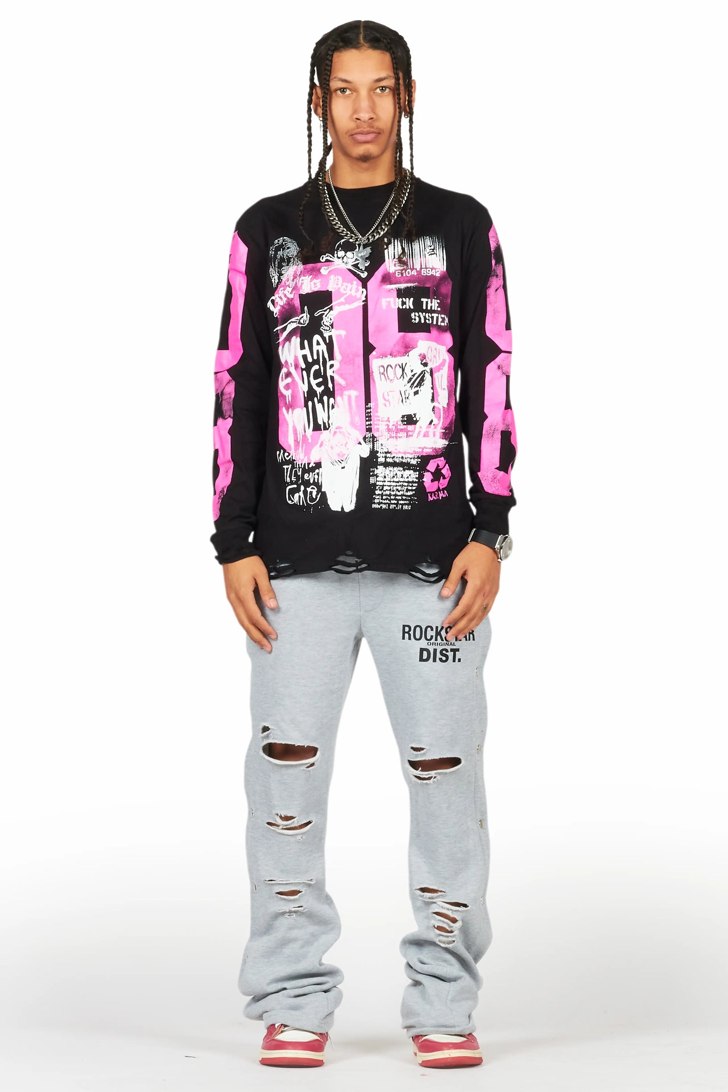 Chance Heather Grey Baggy Snap Button Pant