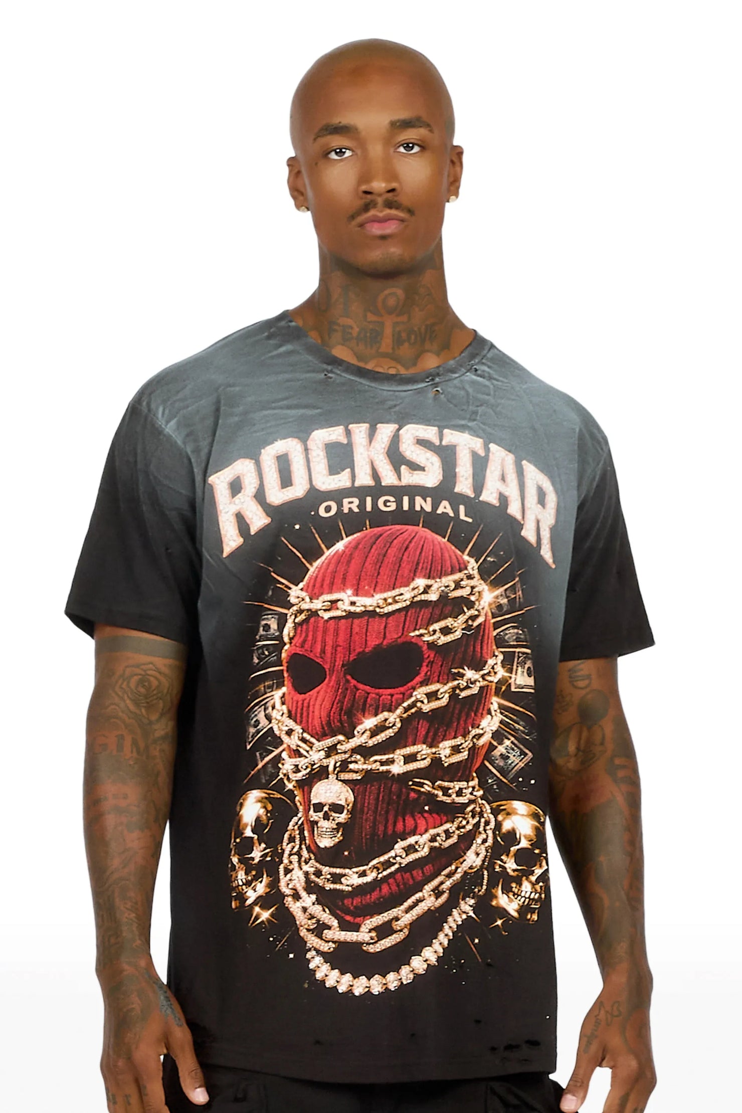 Fuston Black Oversized Graphic T-Shirt