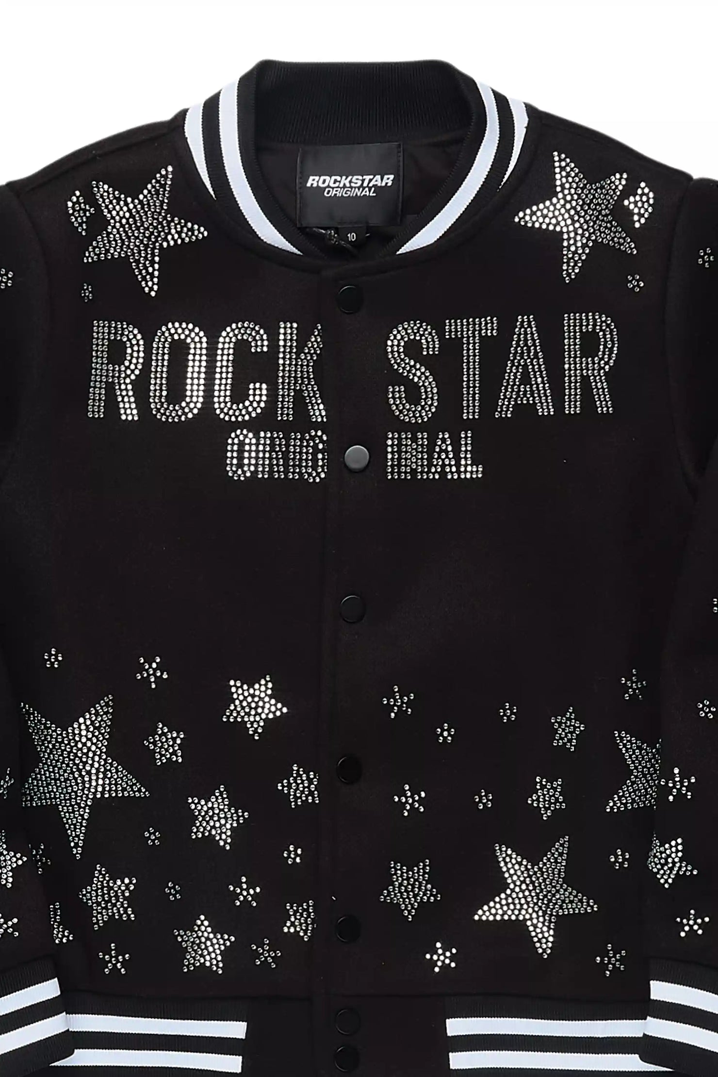 Girls Shanda Black Crop Varsity Jacket