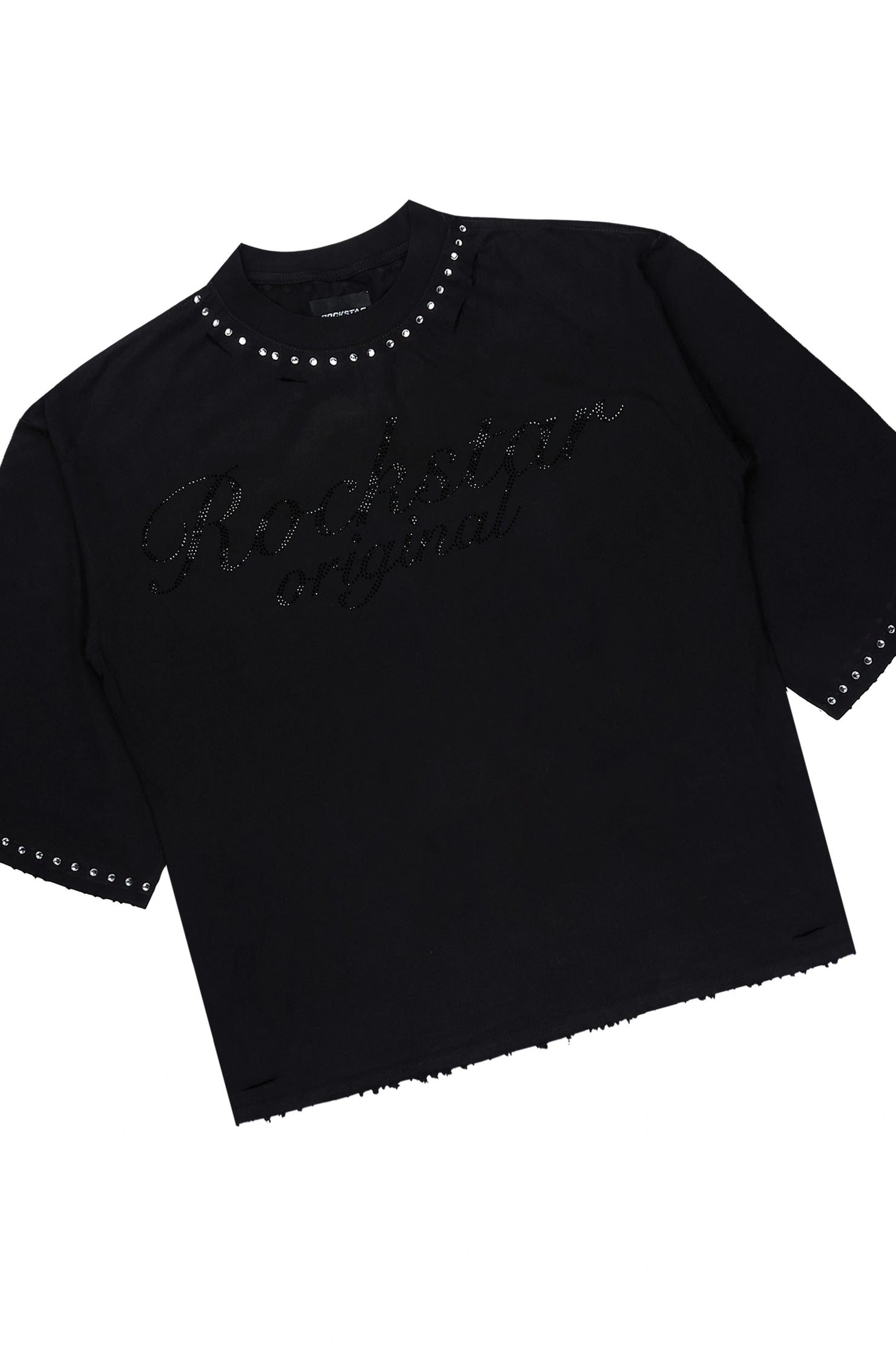 Tryst Black Rhinestone T-Shirt Denim Jort Set