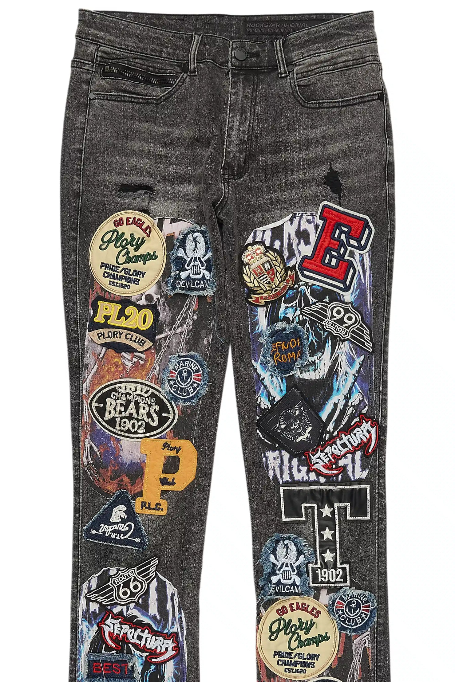 Espan Dark Grey Stacked Flare Jean