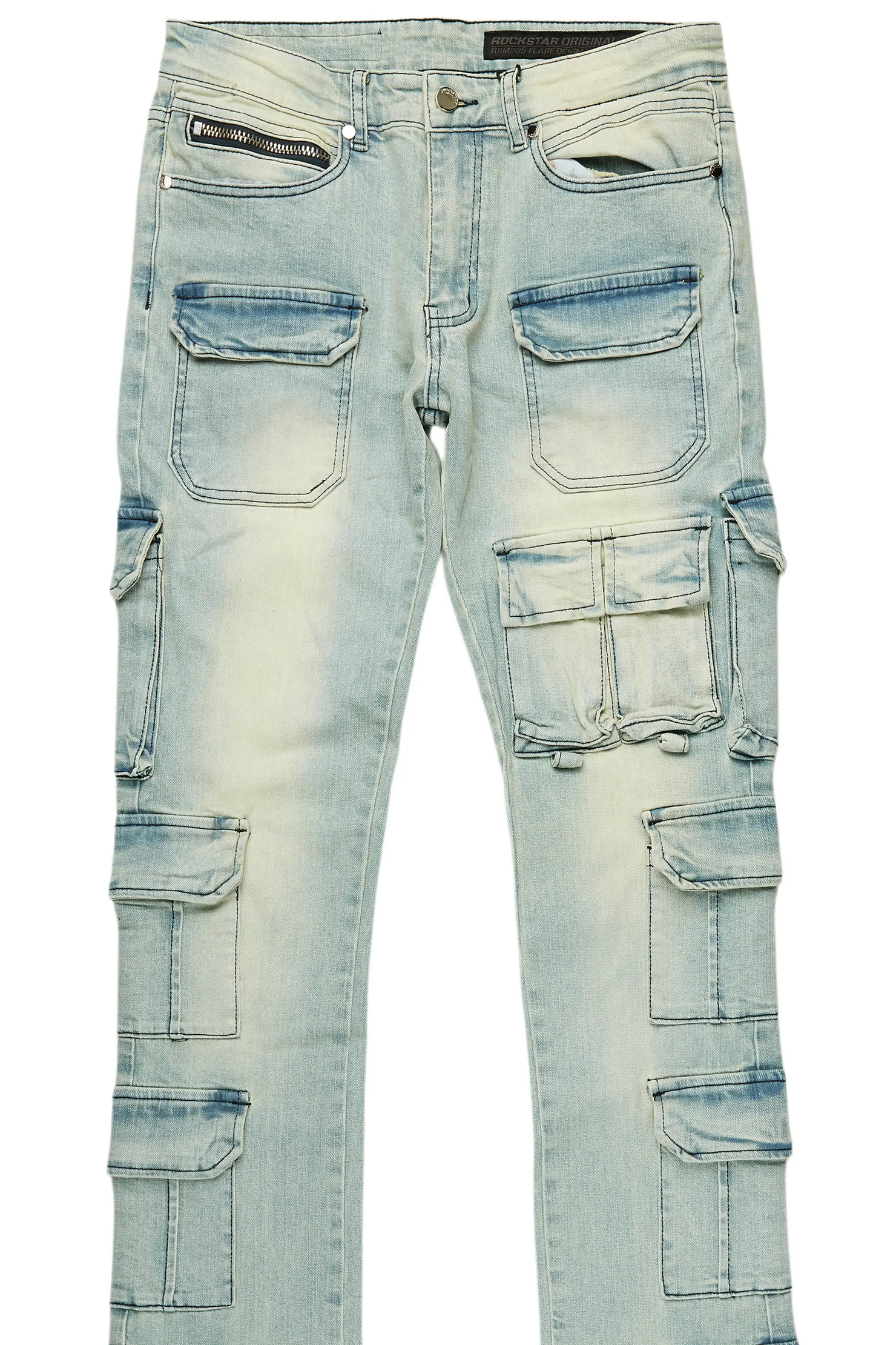 Valery Blue Stacked Flared Cargo Jean
