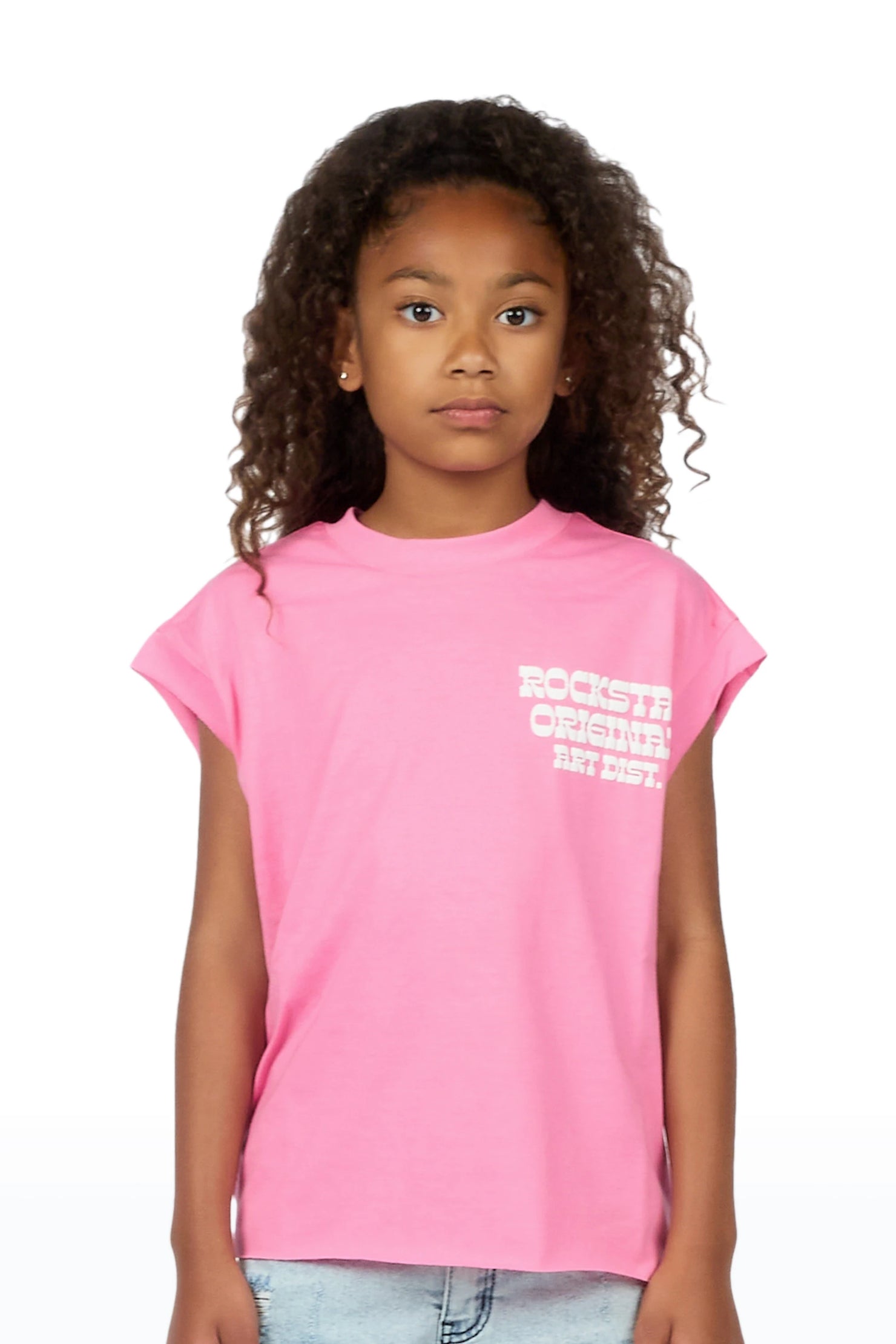 Girls Plota Pink Puff Print Cut Sleeve Tee