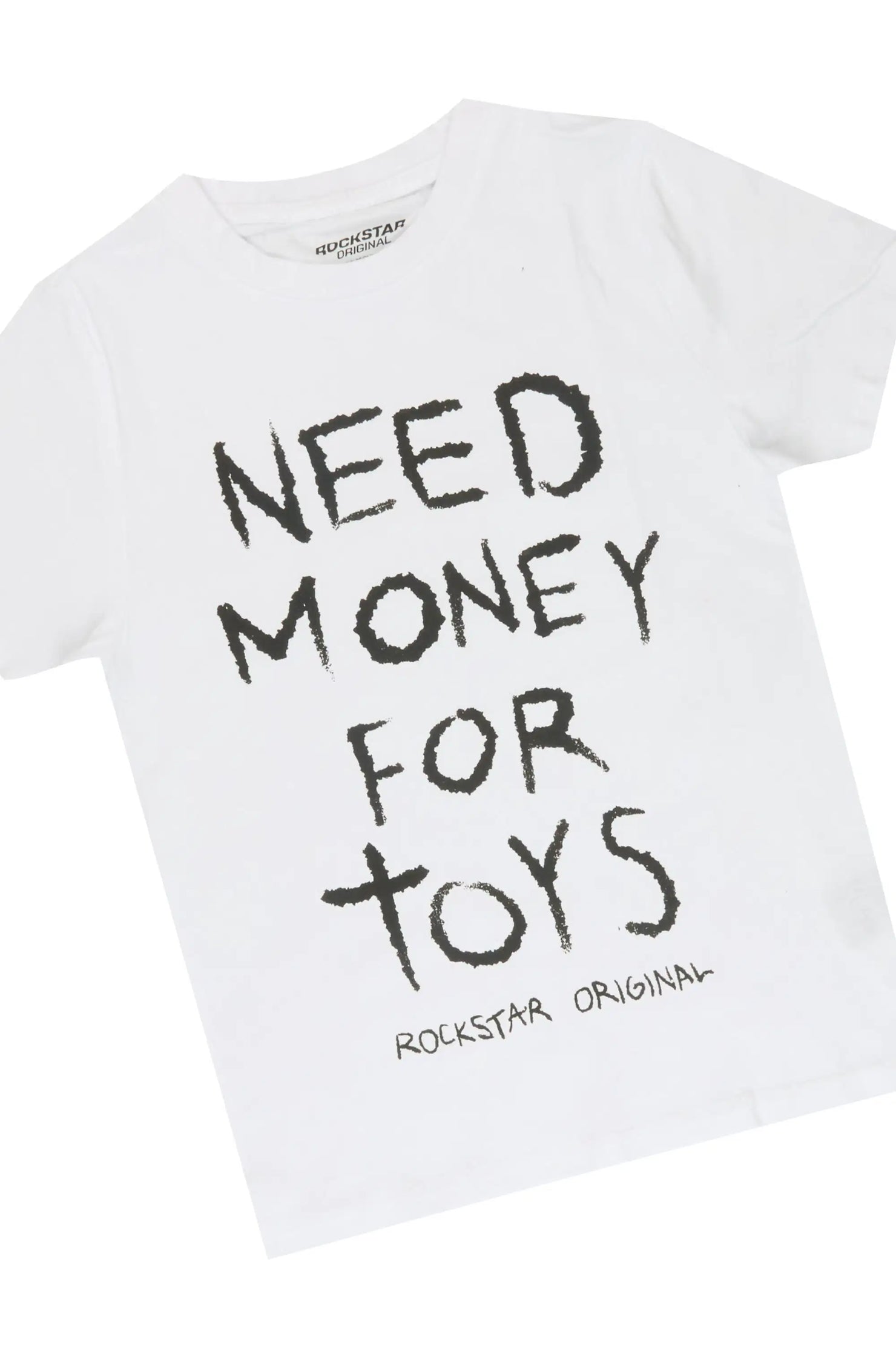 Girls Delaney White/Dark Grey T-Shirt Stacked Jean Set