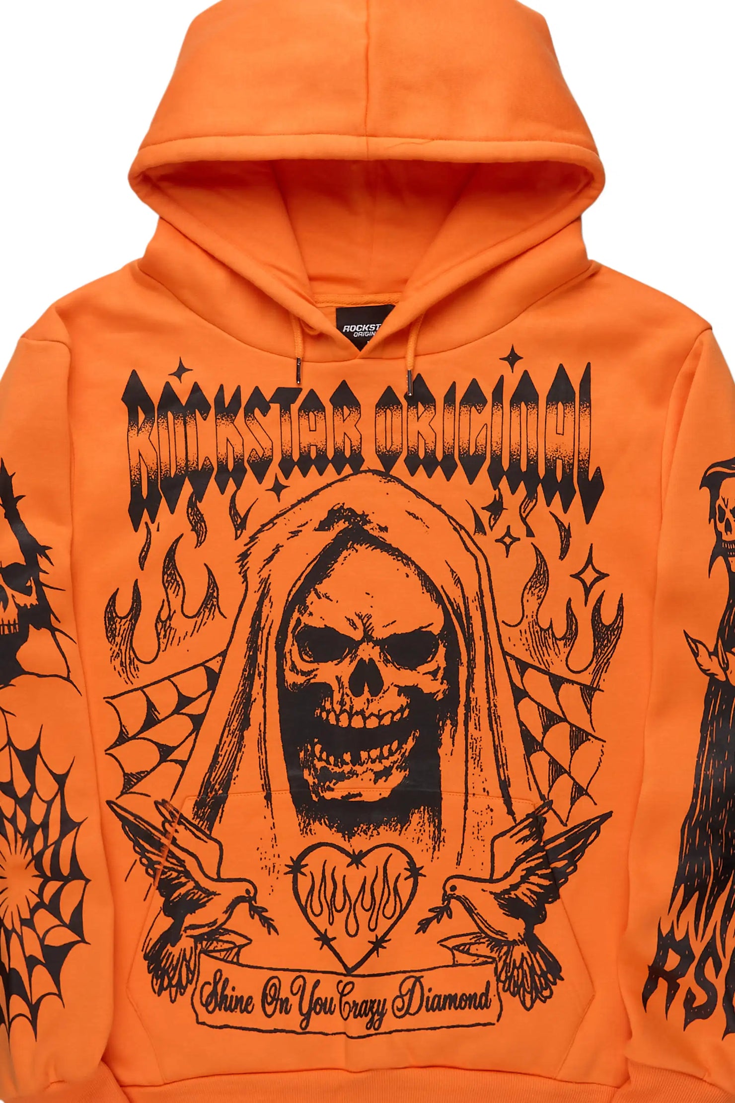 Pogboom Orange Graphic Distressed Relaxed Hoodie