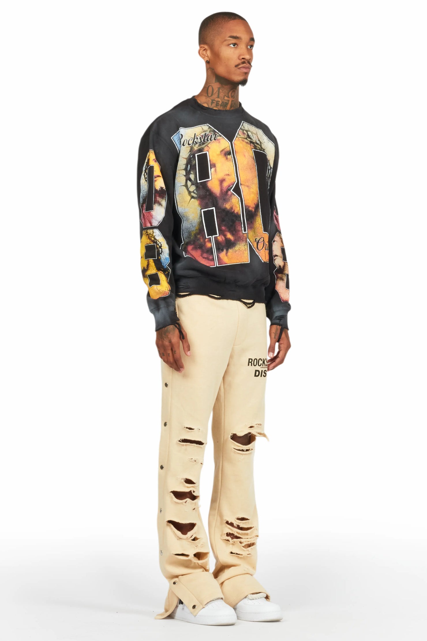 Chance Beige Baggy Snap Button Pant