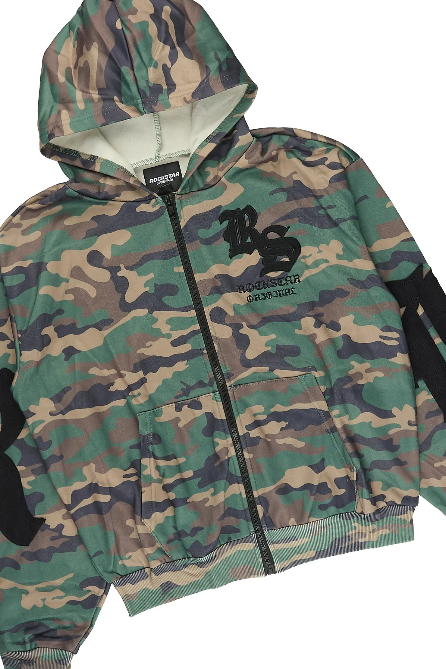 Boys Shire Camo/Black Zip Up Hoodie Stacked Track Set