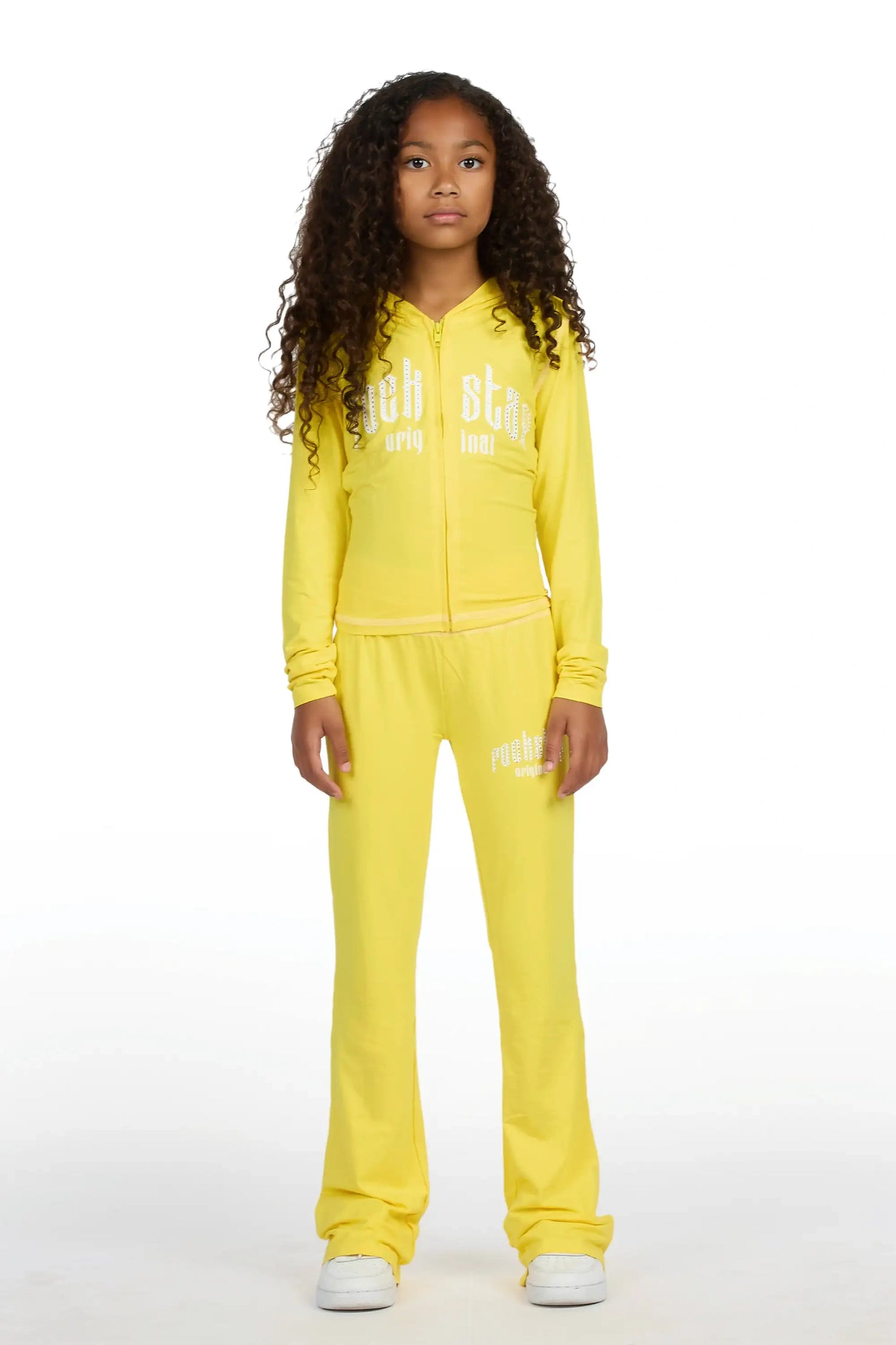 Girls Zyriah Yellow Rhinestone Lounge Track Set