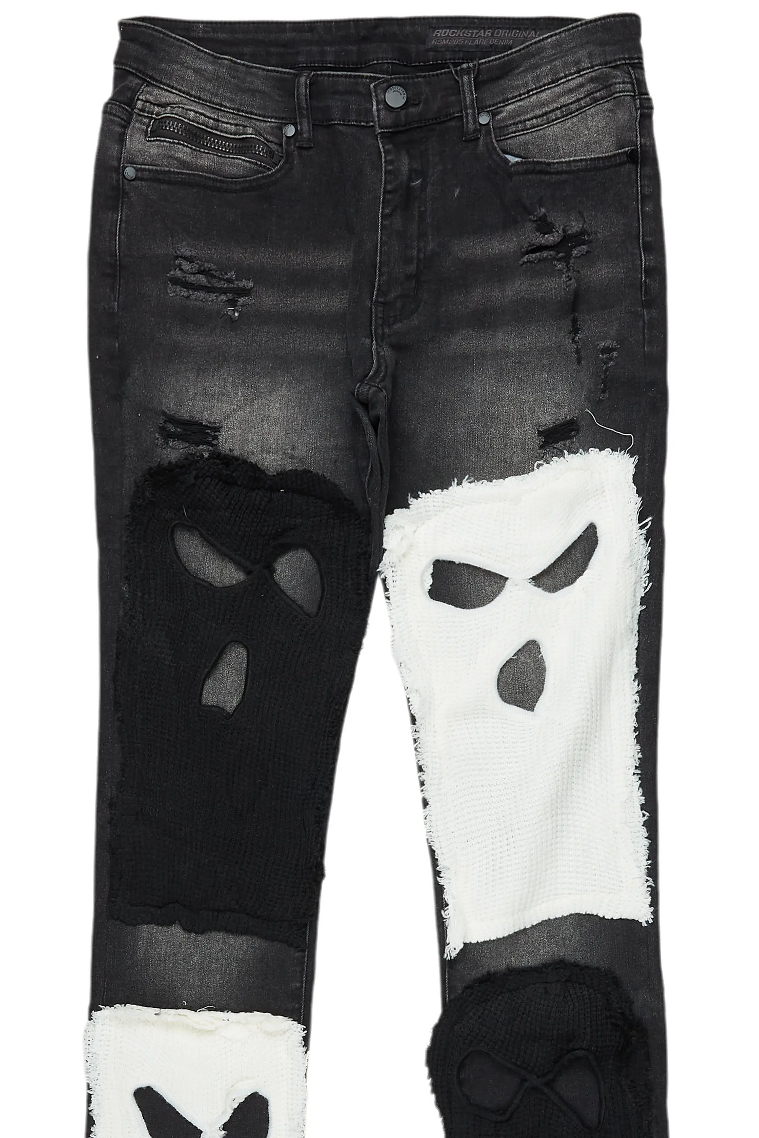 Destry Black/White Patchwork Stacked Flare Jean