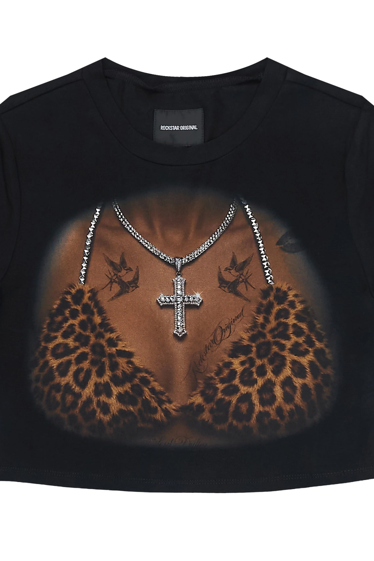 Alvinette Black/Brown Cheetah Rhinestone Baby Tee Shirt