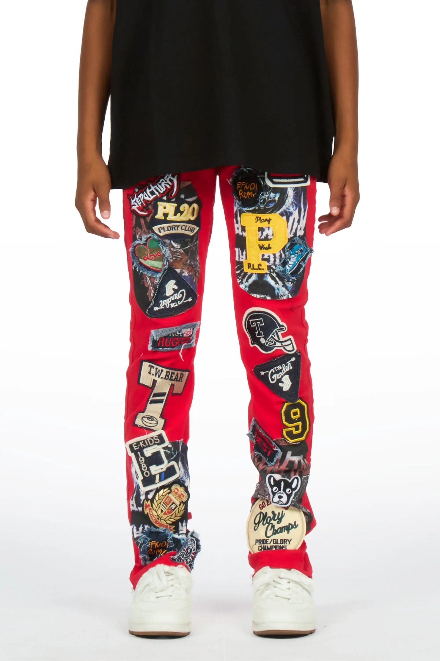 Boys Espen Red Slim Patchwork Jean