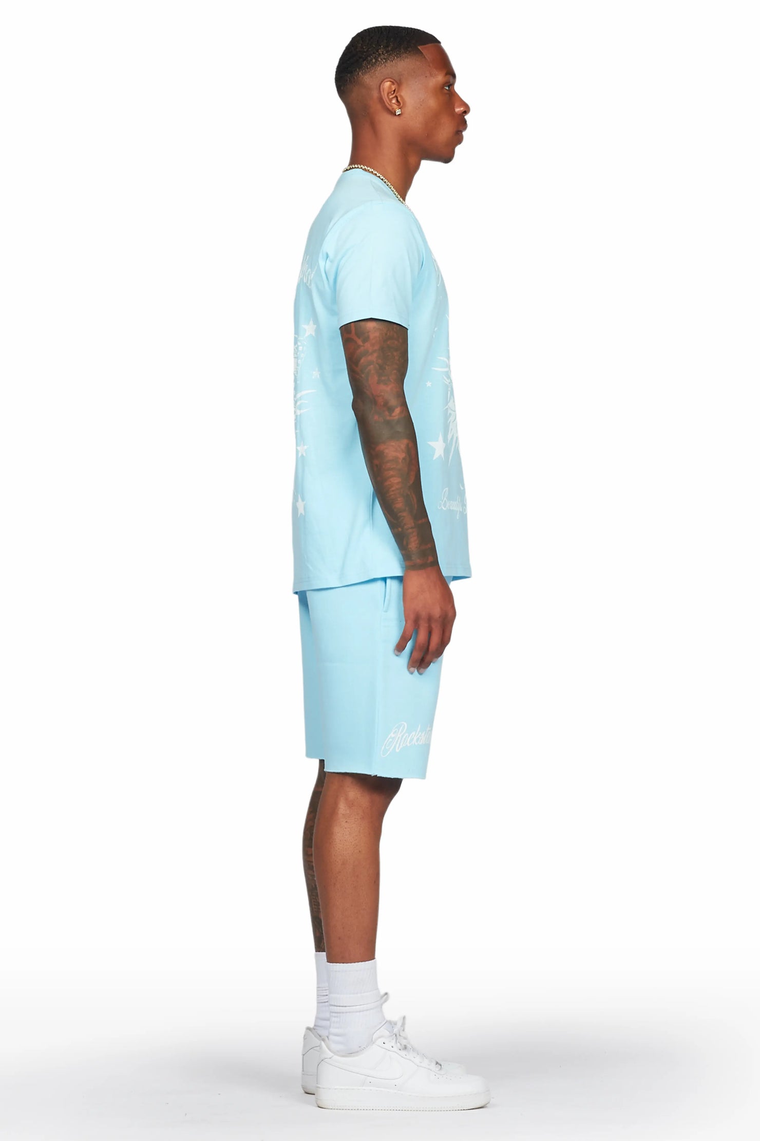 Spiral Baby Blue T-Shirt Short Set