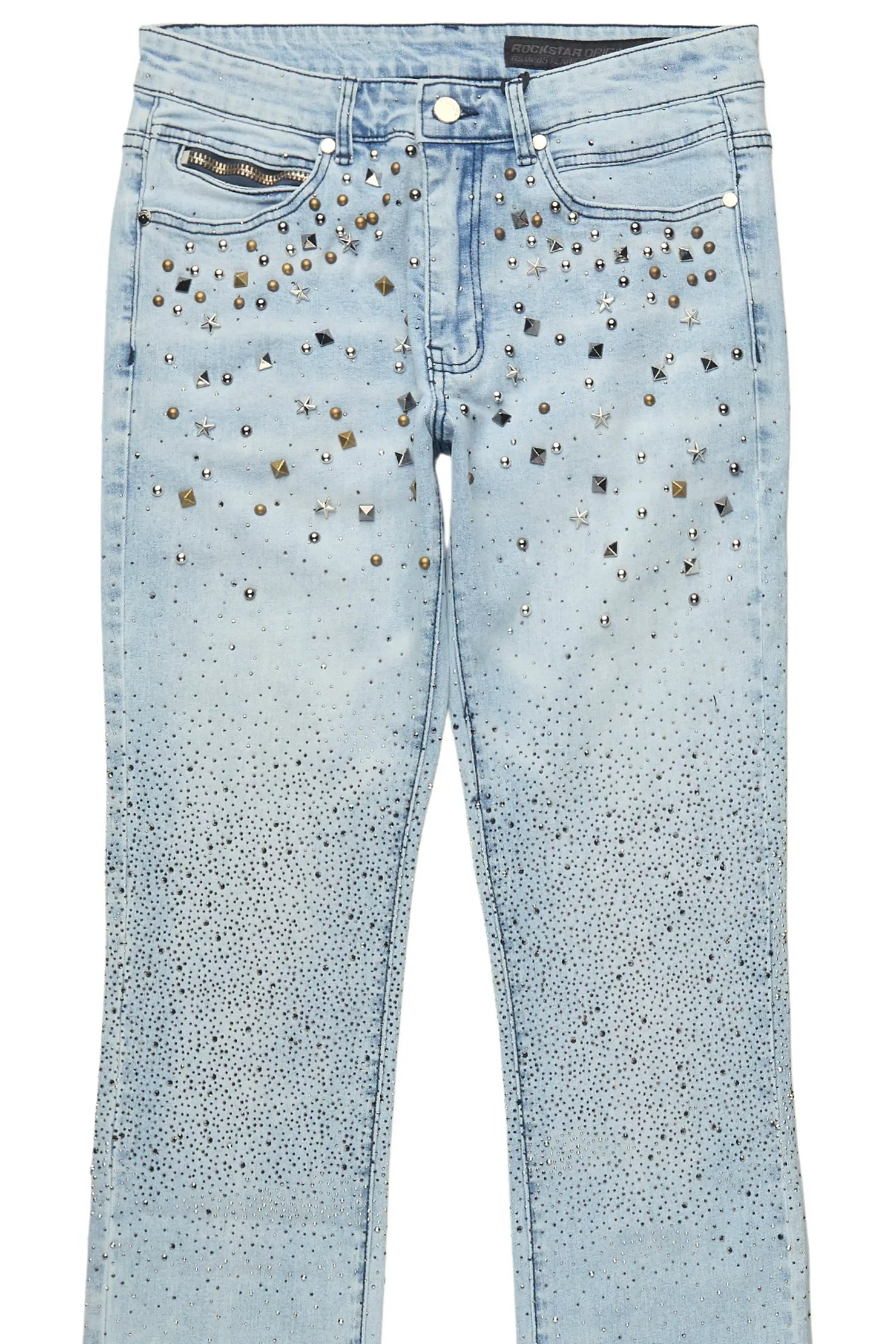 Onyx Light Blue Studded Stacked Flare Jean