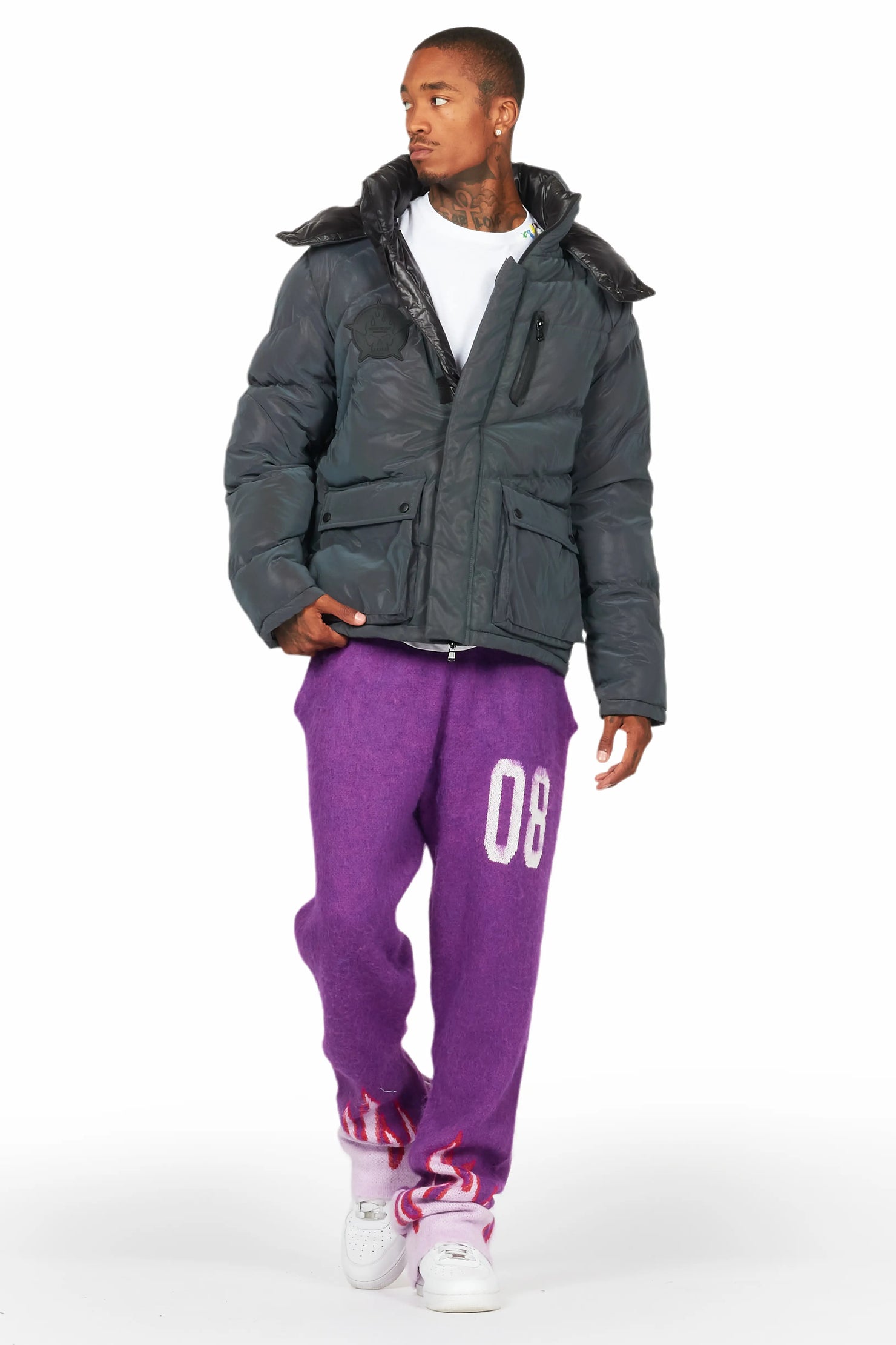 Holger Purple/Pink Graphic Stacked Flare Mohair Track Pant