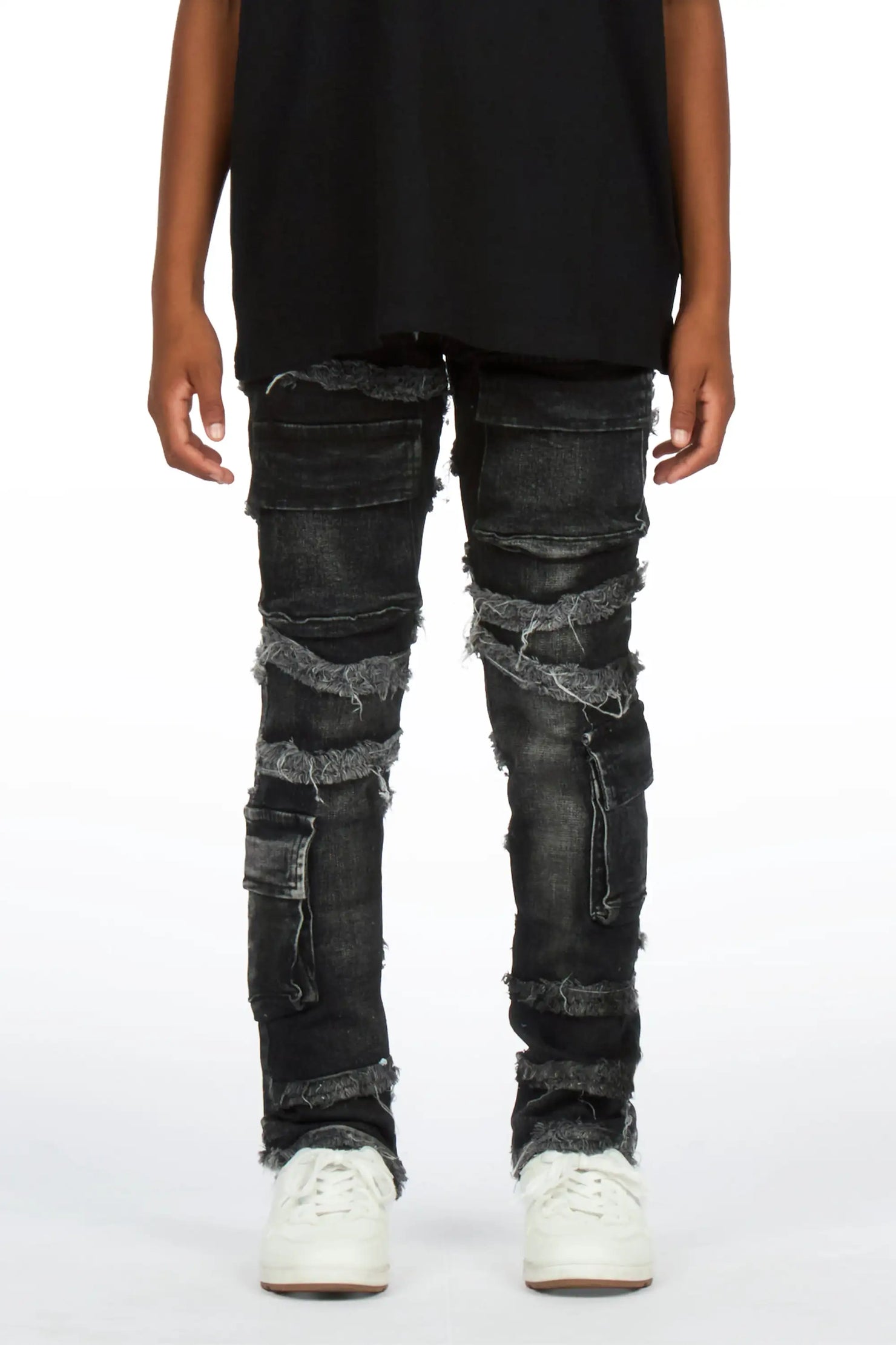 Boys Yves Jet Black Slim Cargo Jean