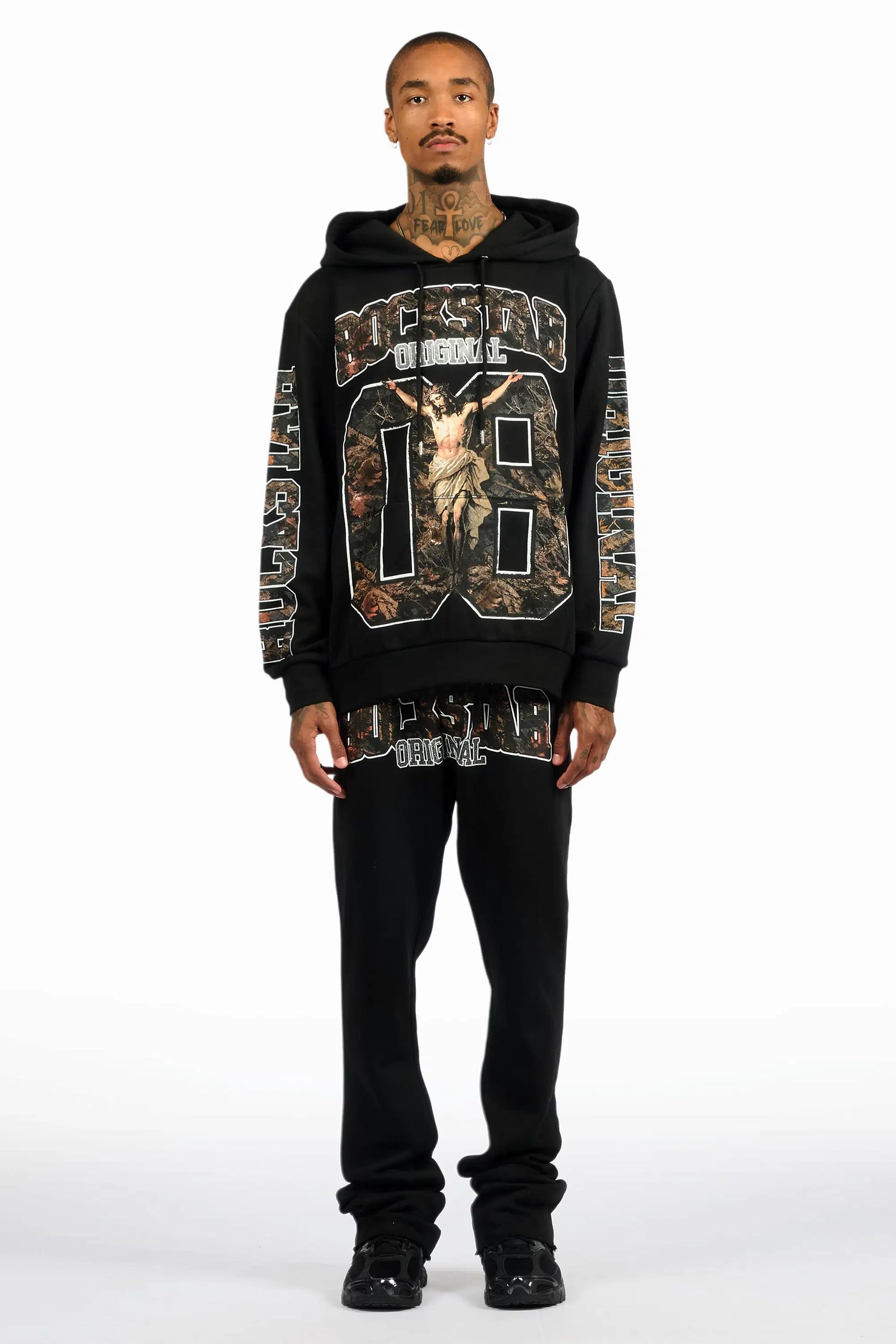 Fields Black Hoodie/Stacked Pant Track Set