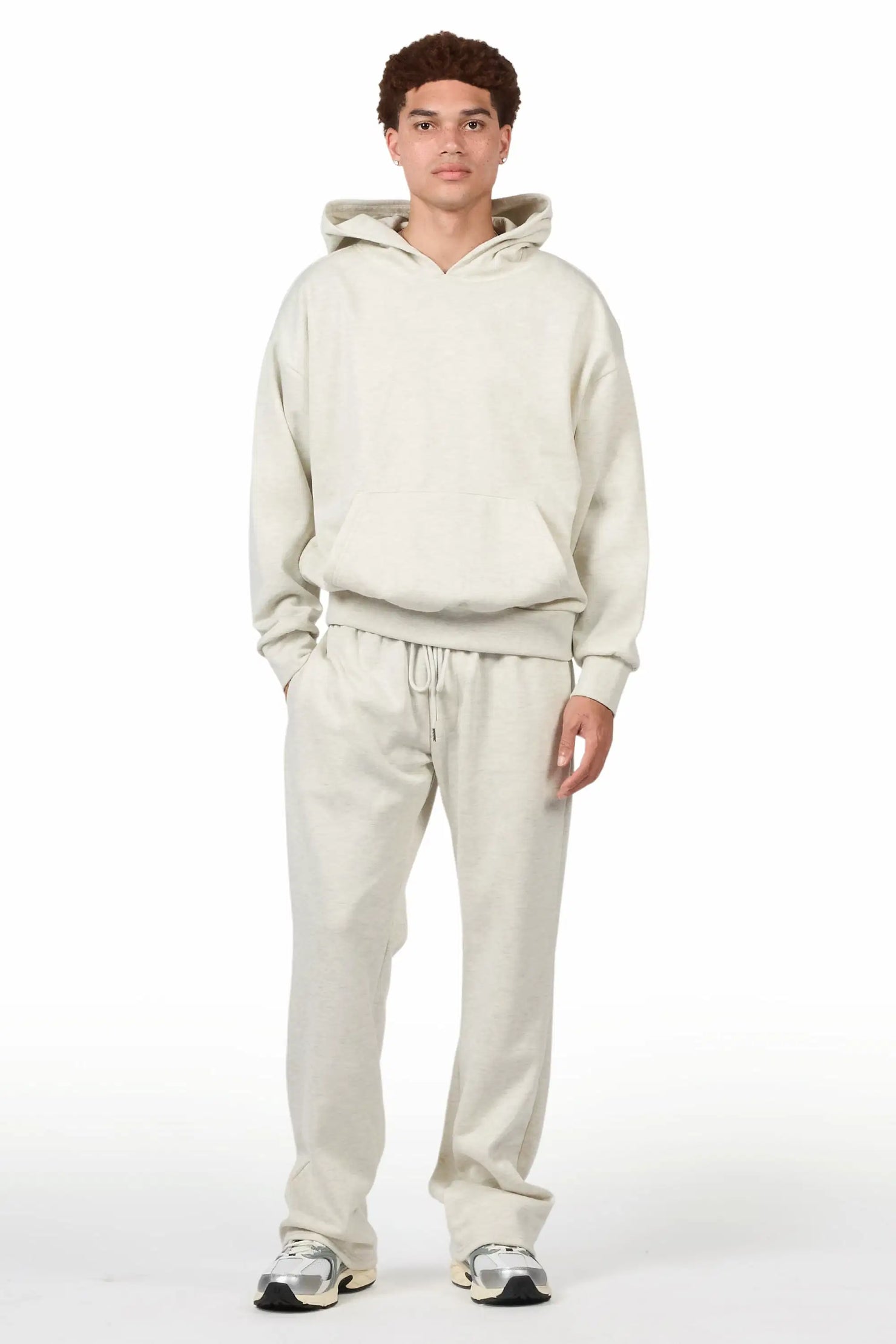 Basic Light Oatmeal Hoodie Relaxed Track Set