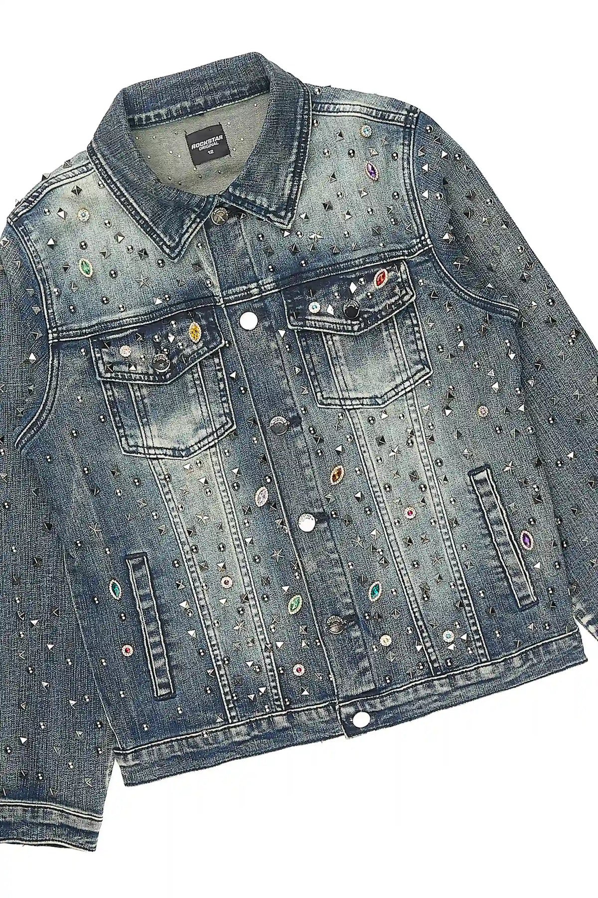 Boys Hendrix Blue Rhinestone Denim Jacket/Stacked Flare Jean Set
