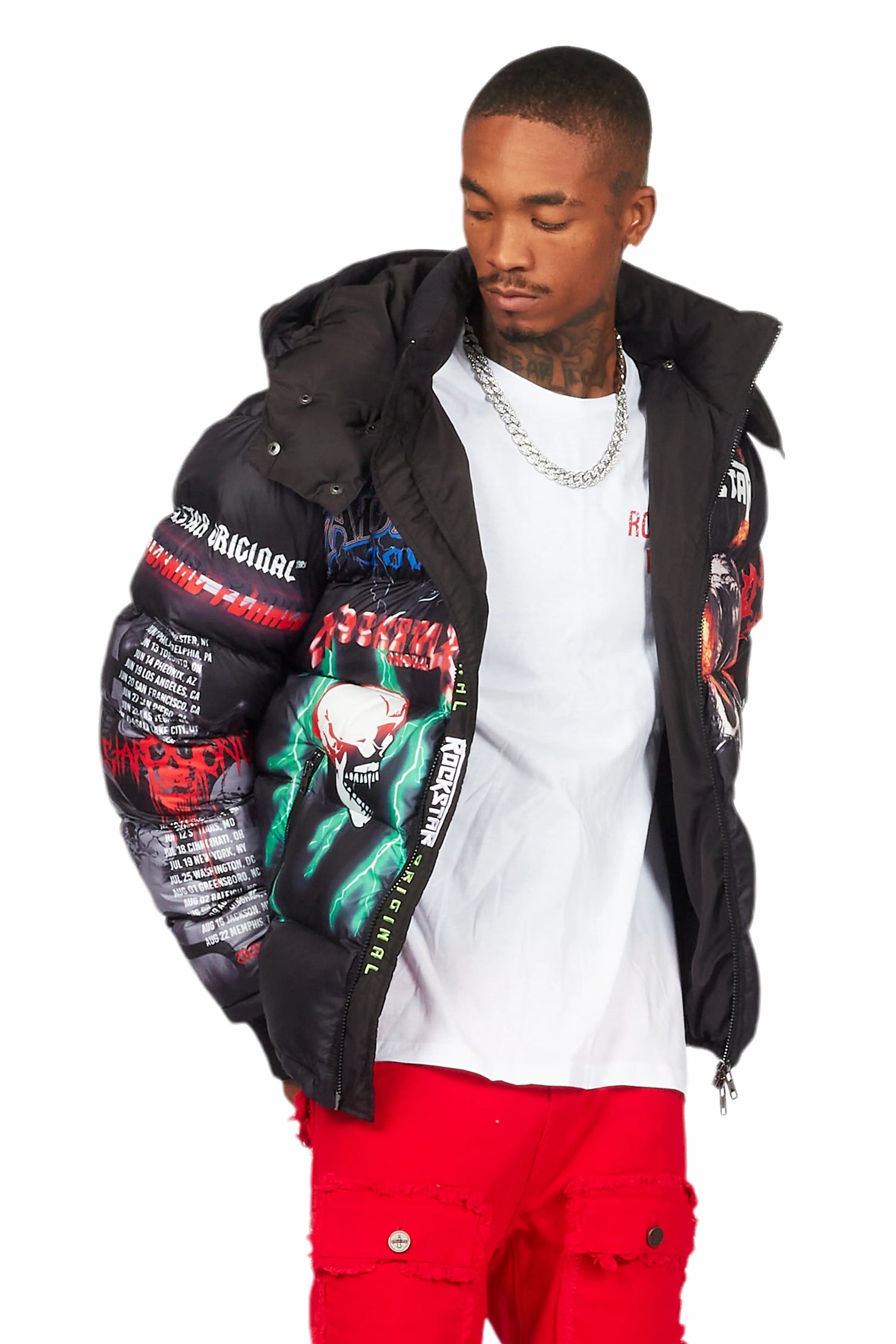 Nash Black Graphic Print Puffer Jacket