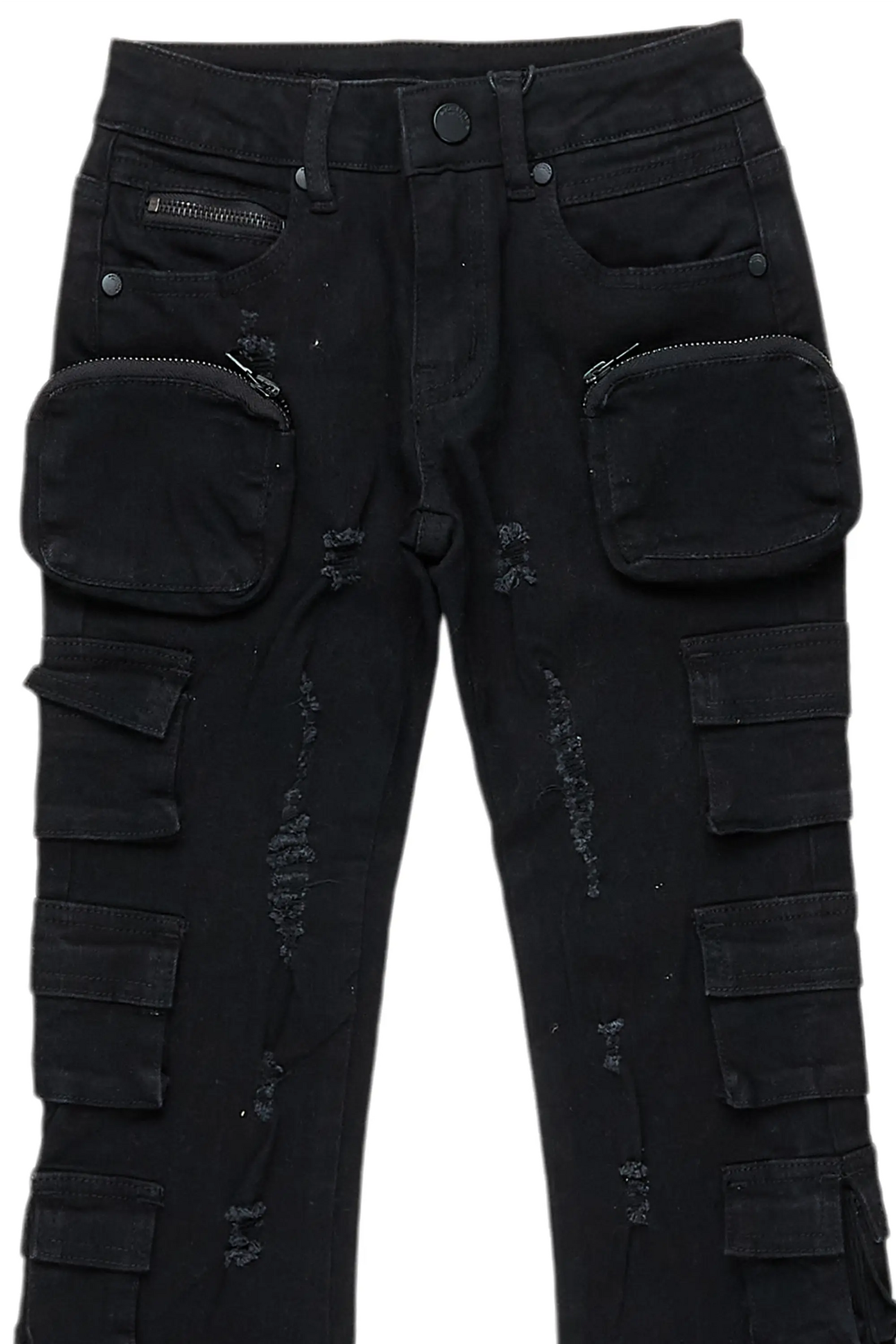 Boys Konrad Black Cargo Stacked Flare Jean