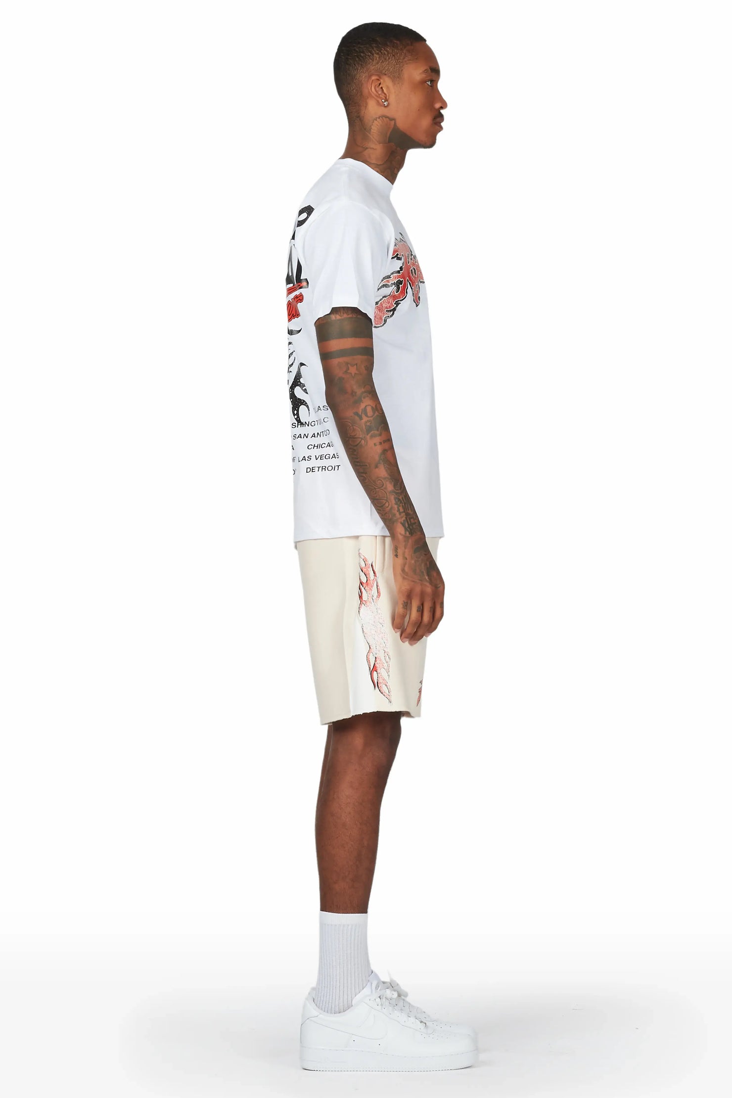 Yash White/Beige T-Shirt Short Set