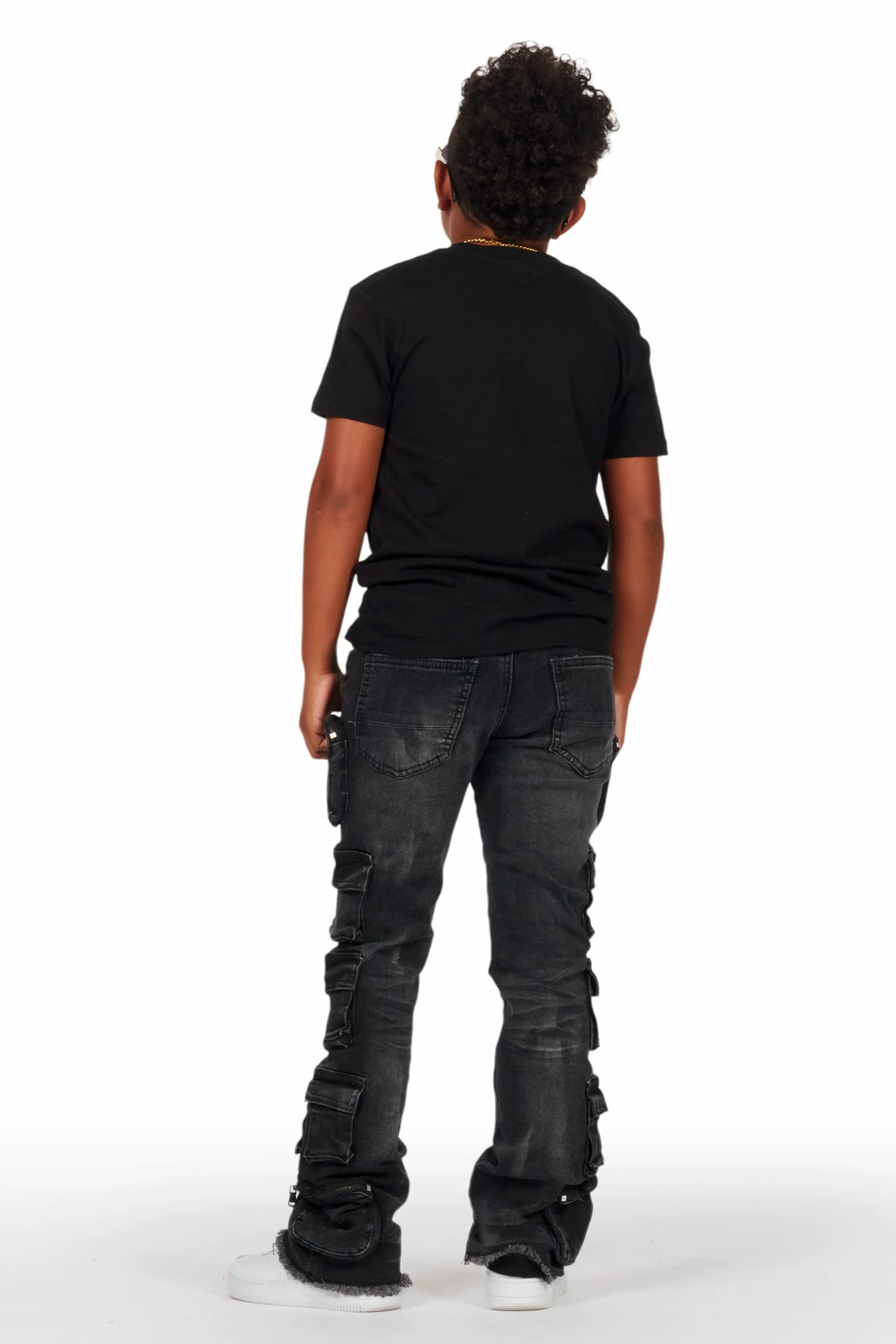 Boys Konrad Grey Wash Cargo Stacked Flare Jean
