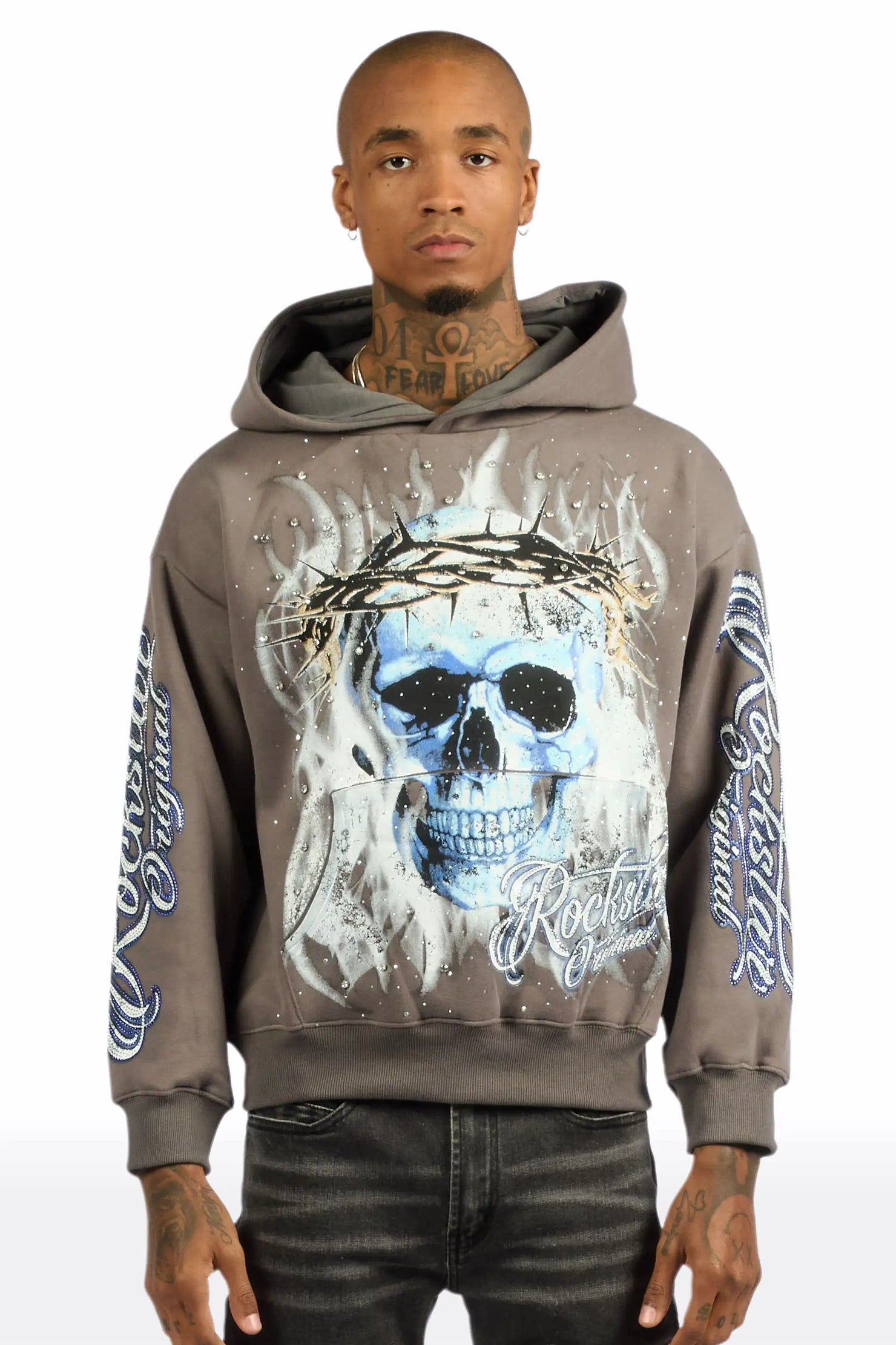 Blaise Charcoal Rhinestone Oversized Hoodie