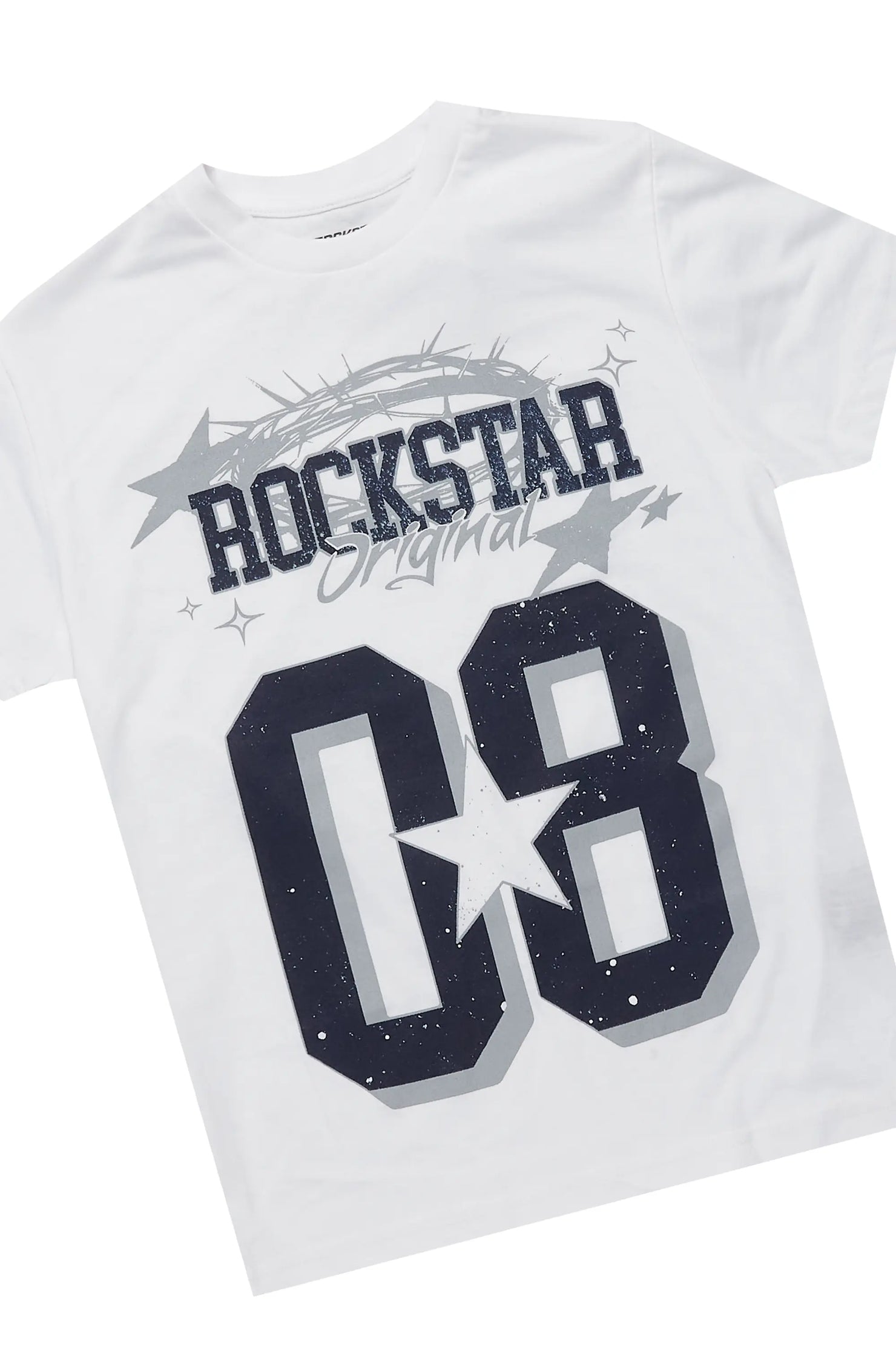 Boys Allstar White/Navy T-Shirt/Stacked Baggy Flare Pant Set