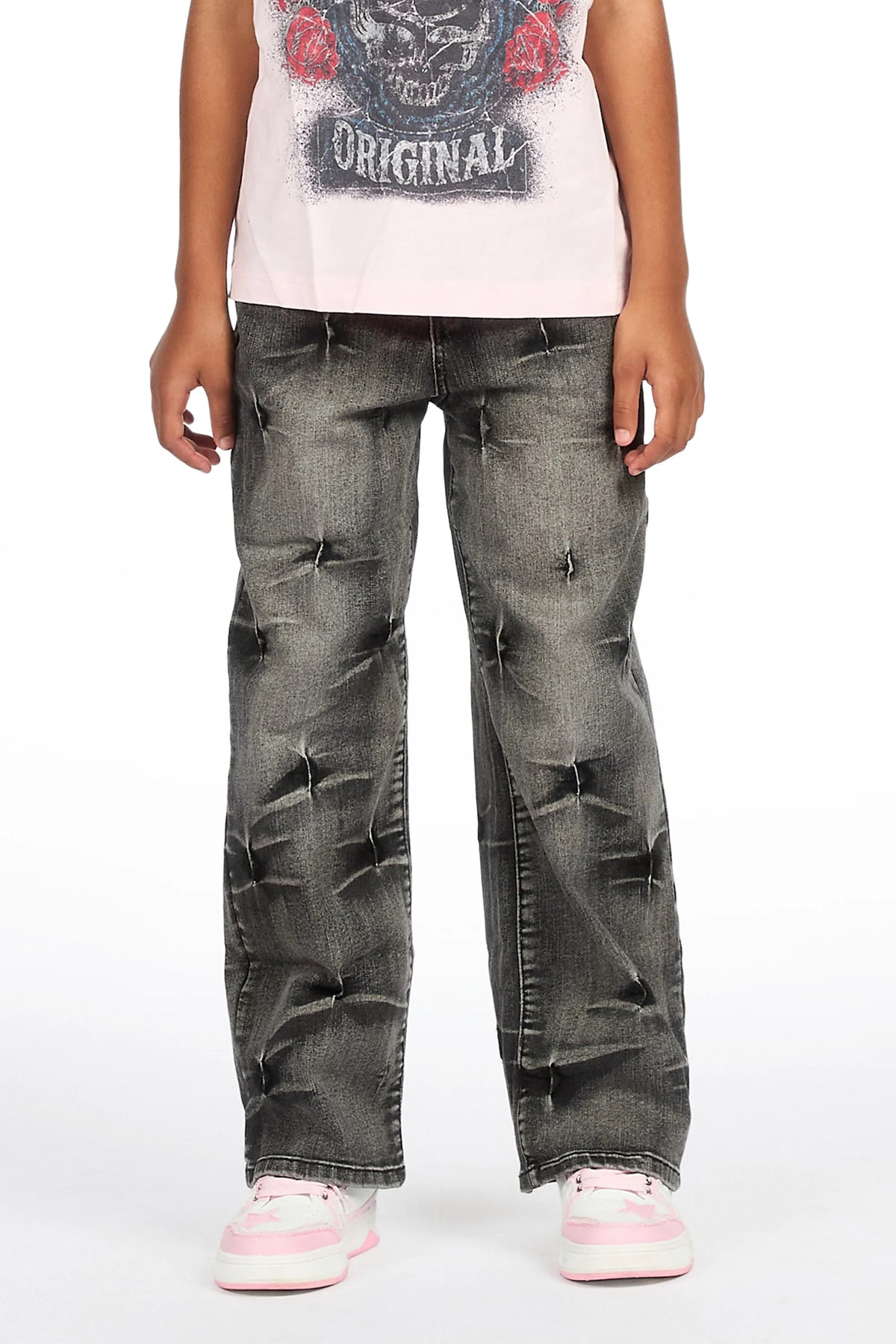 Girls Emiliana Washed Black Relaxed Fit Jean