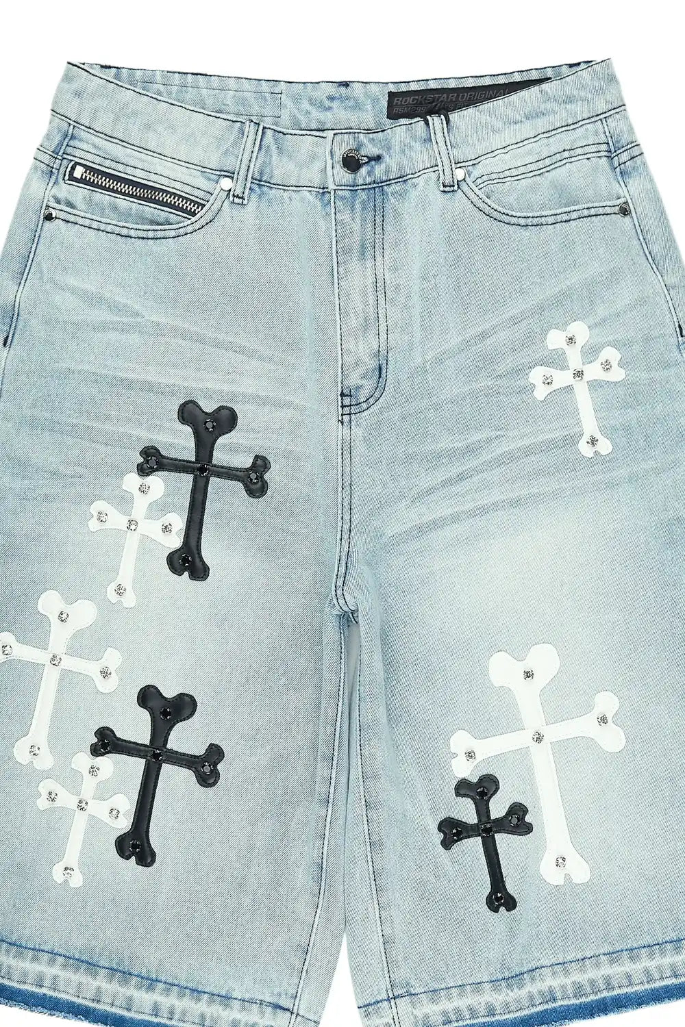 Olivier Light Blue Patch Rhinestone Denim Short