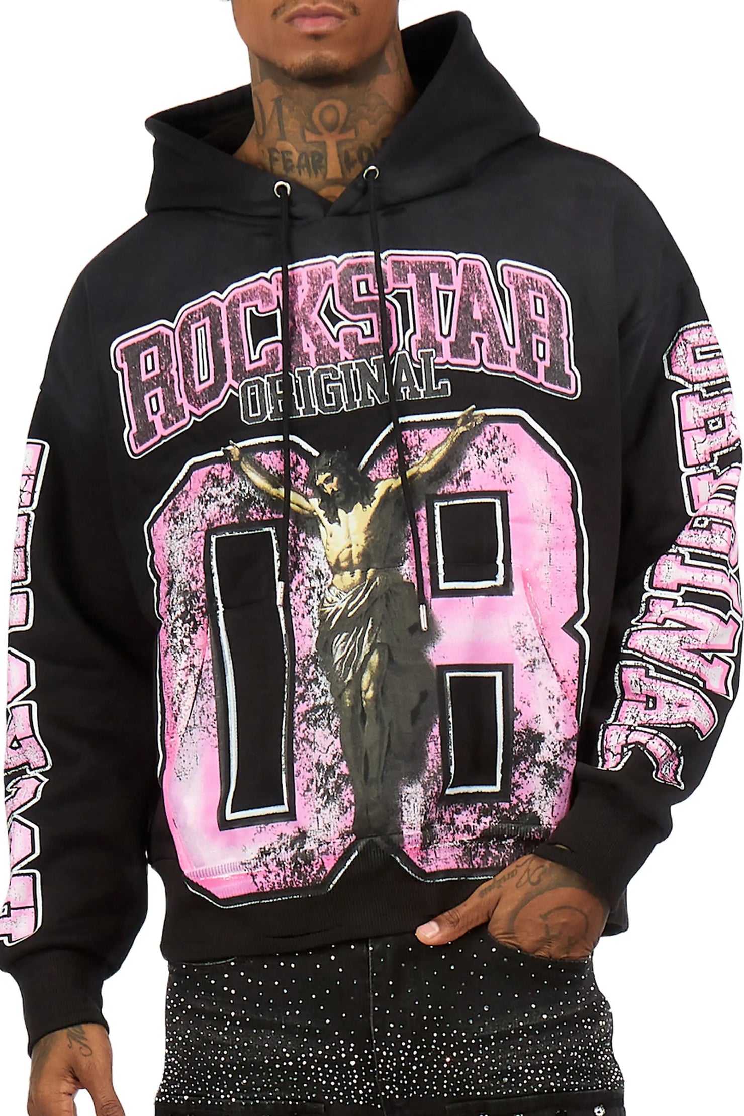 Fields Black Distressed Graphic Relaxed Hoodie