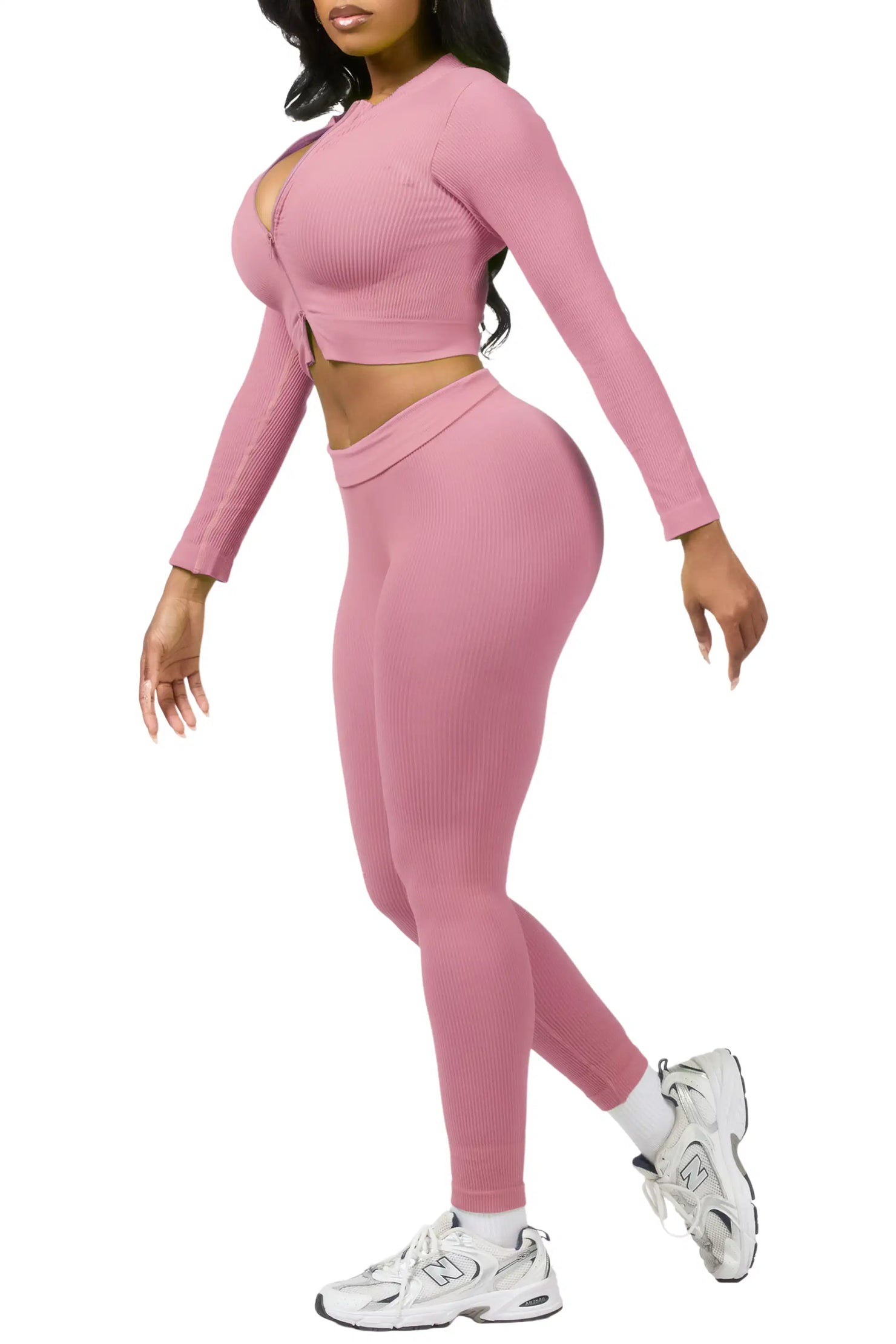 Sacorya Pink Zip Up Active Legging Set