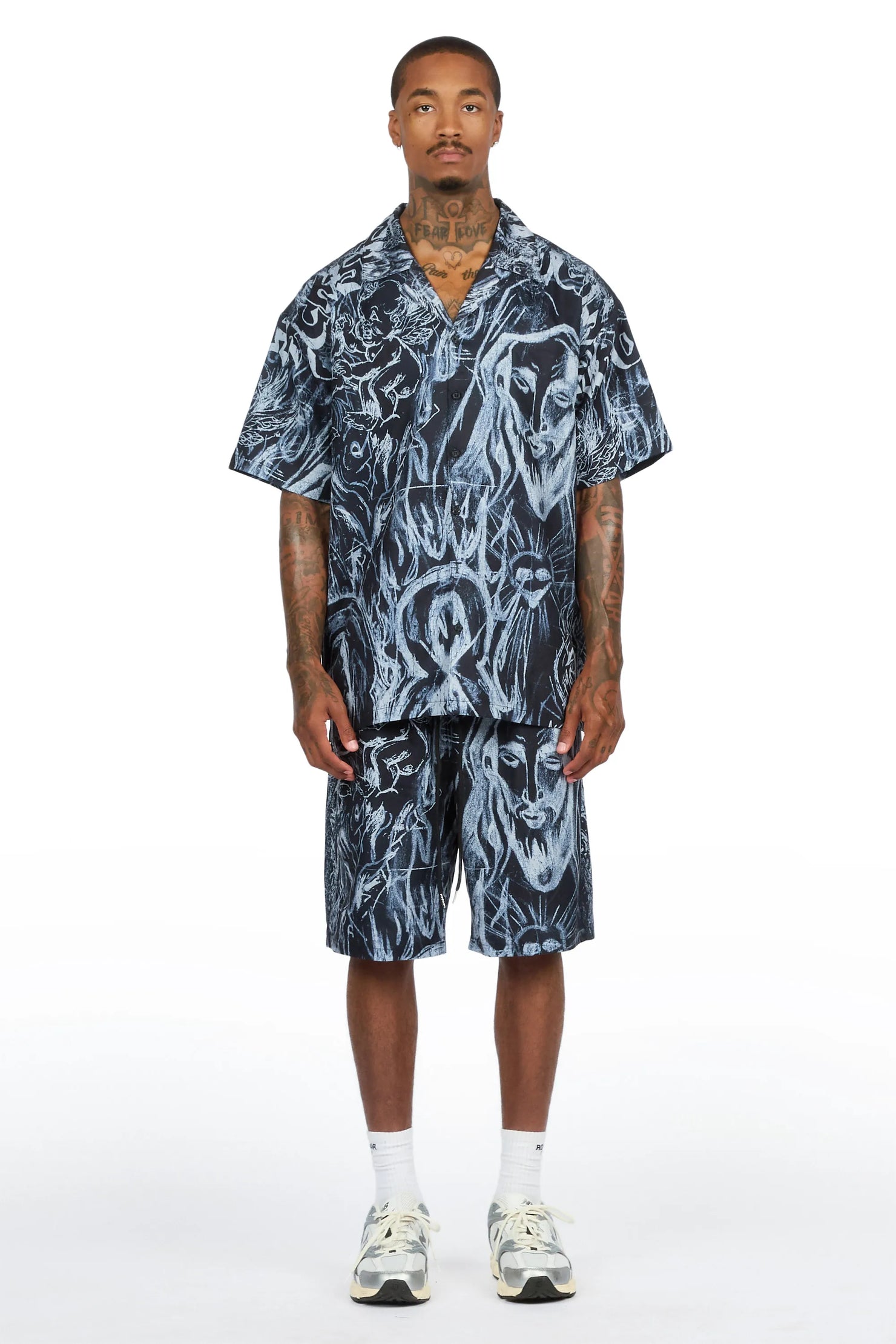 Fenno Black Button Down T-Shirt/Short Set