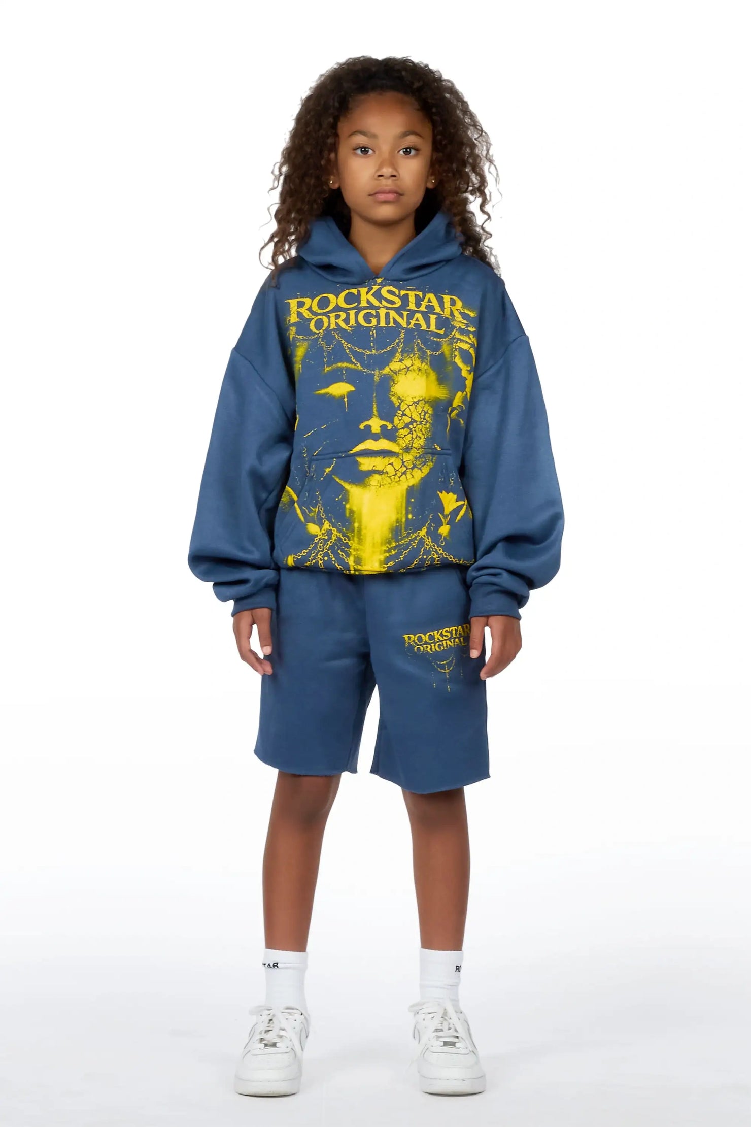 Girls Kairose Navy/Yellow Fleece Hoodie Short set