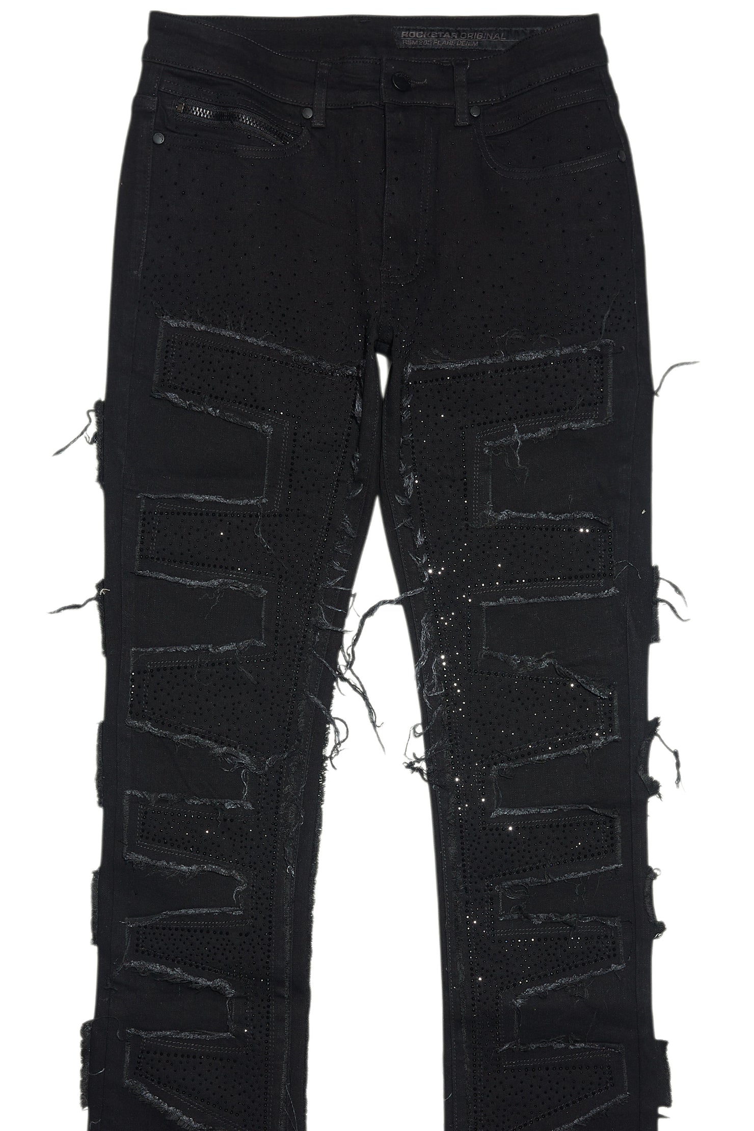 Shake Black Rhinestone Stacked Flare Jean