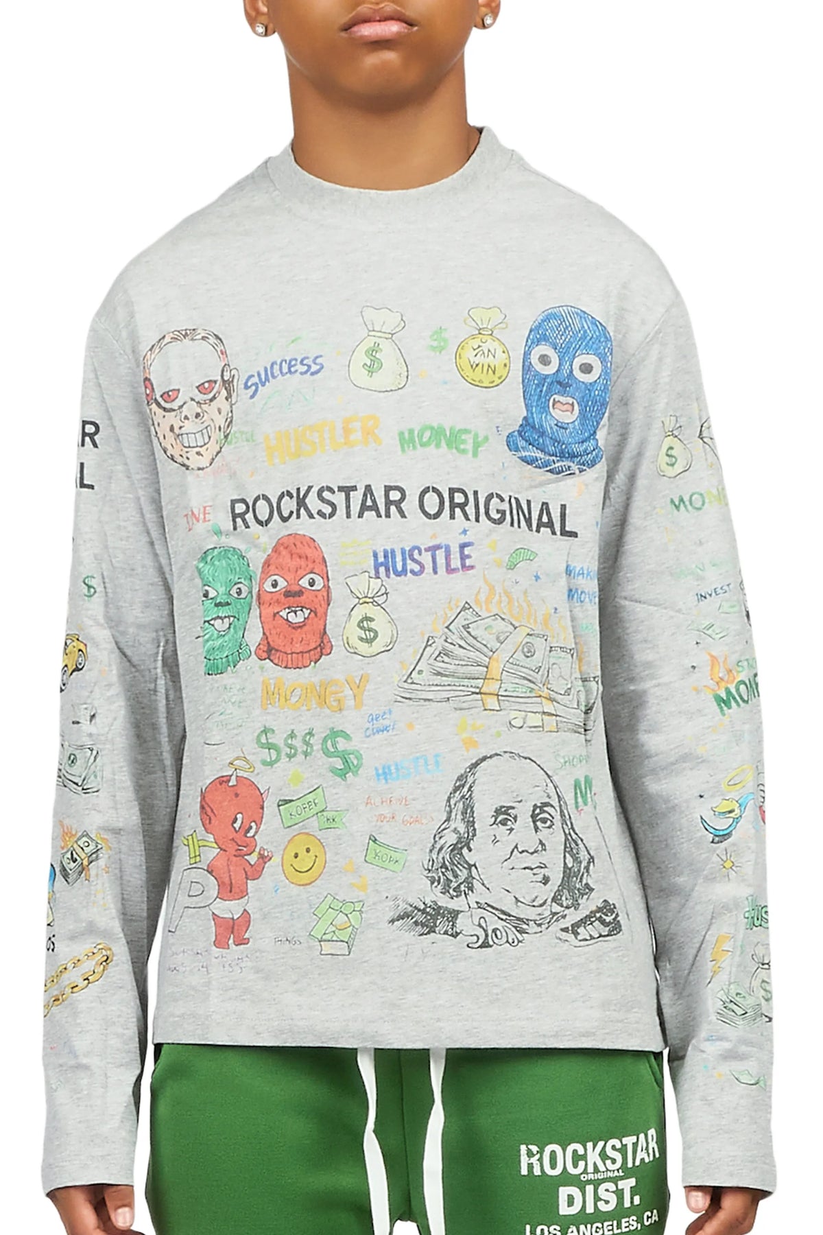 Boys Raxor Heather Grey Long Sleeve Graphic T-Shirt