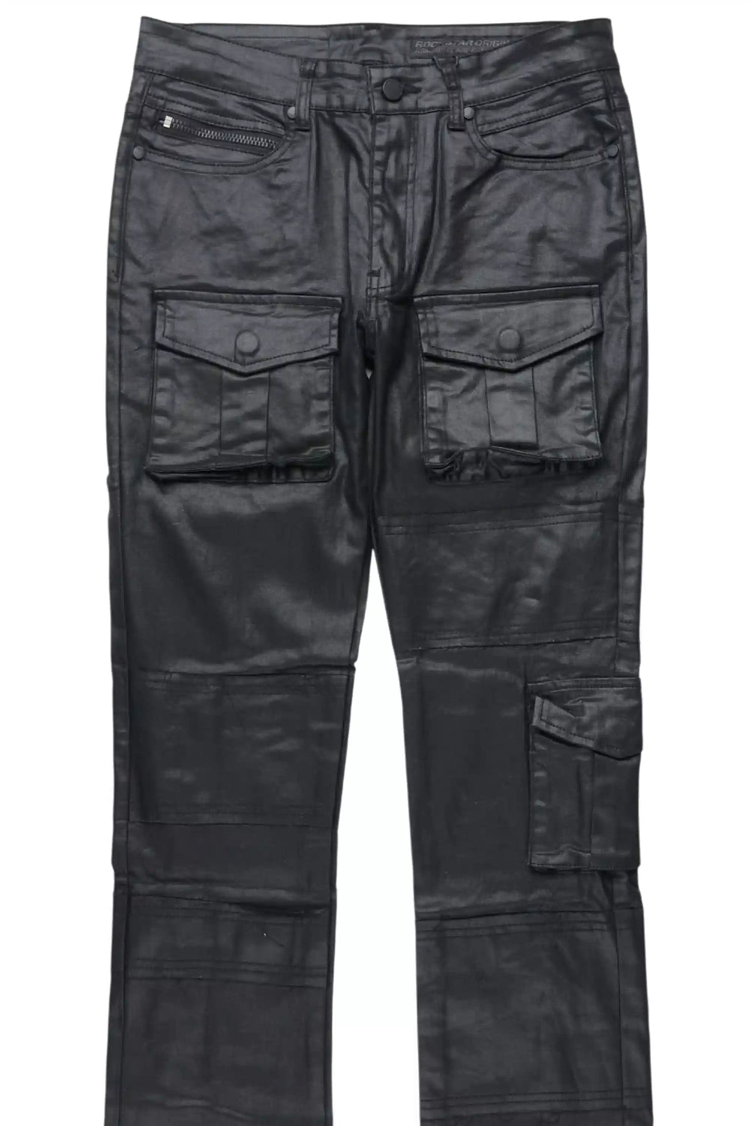 Folant Black Stacked Flare Coated Pant