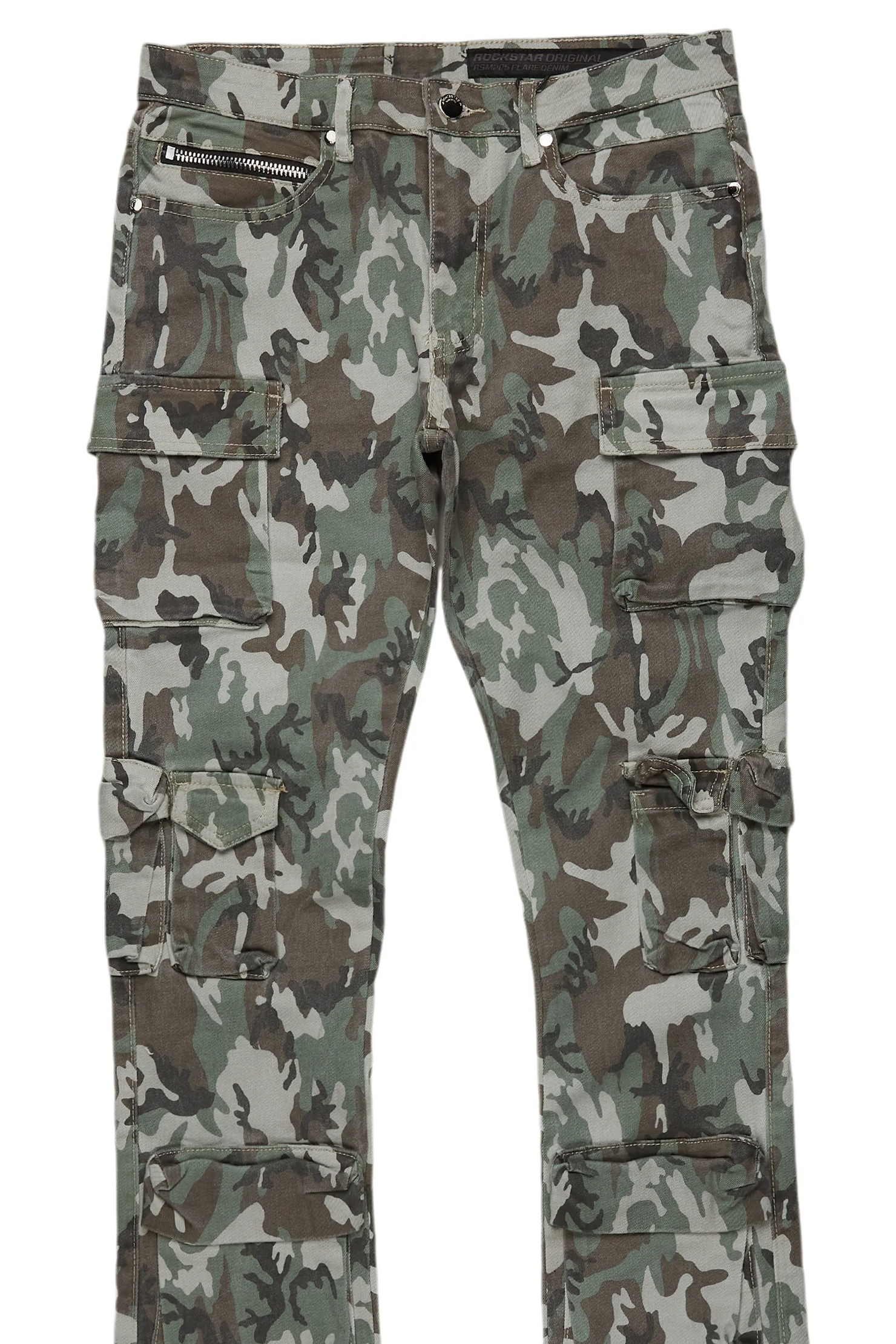 Boys Yves Green Camo Stacked Flare Cargo Jean