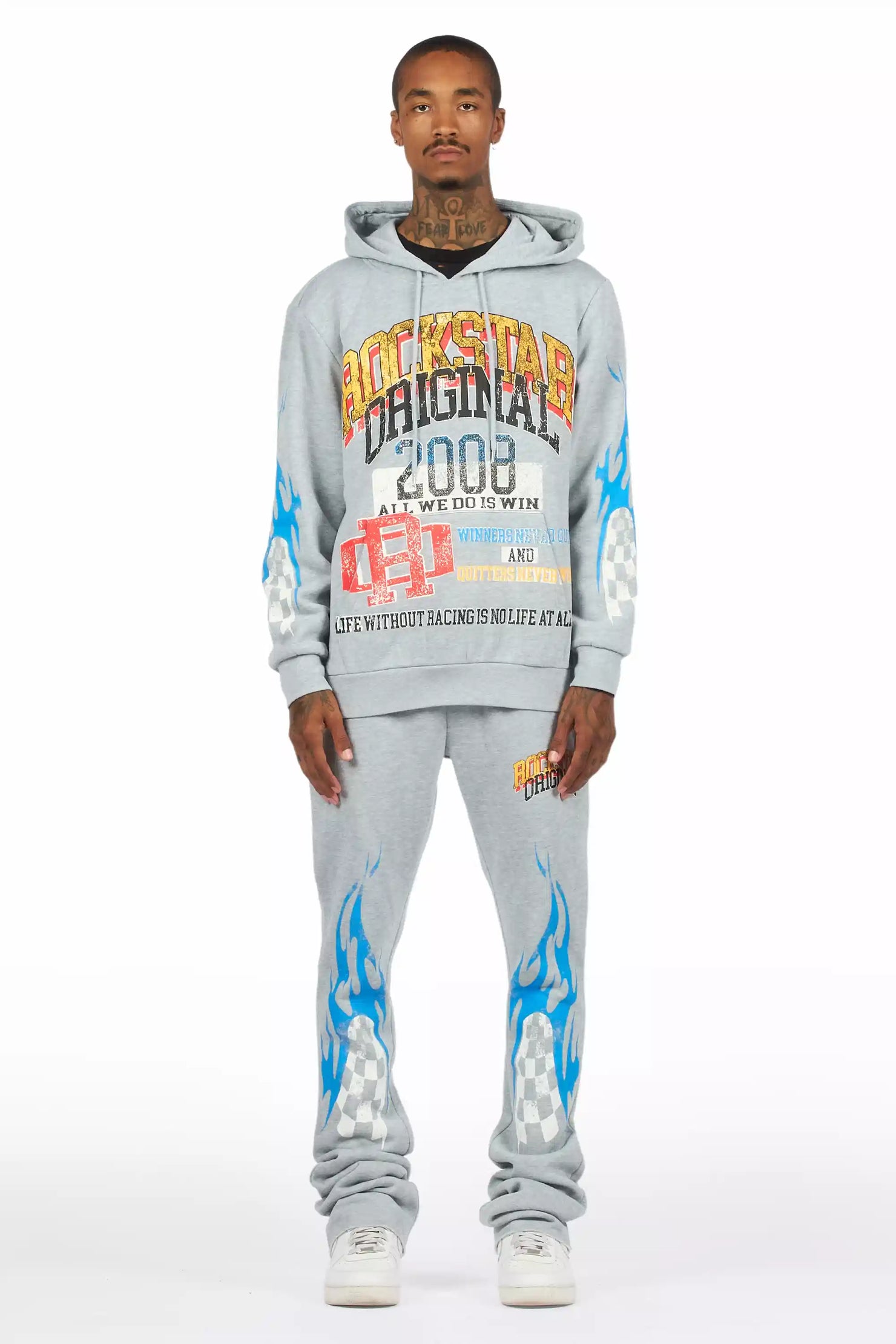 Colorful Race Heather Grey Hoodie/Baggy Track Pant Set