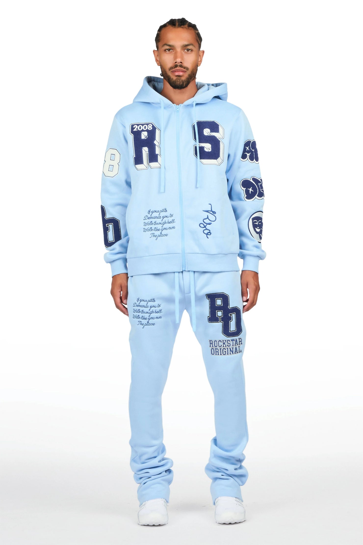 Leslaw Baby Blue Zip Up Hoodie Stacked Track Set