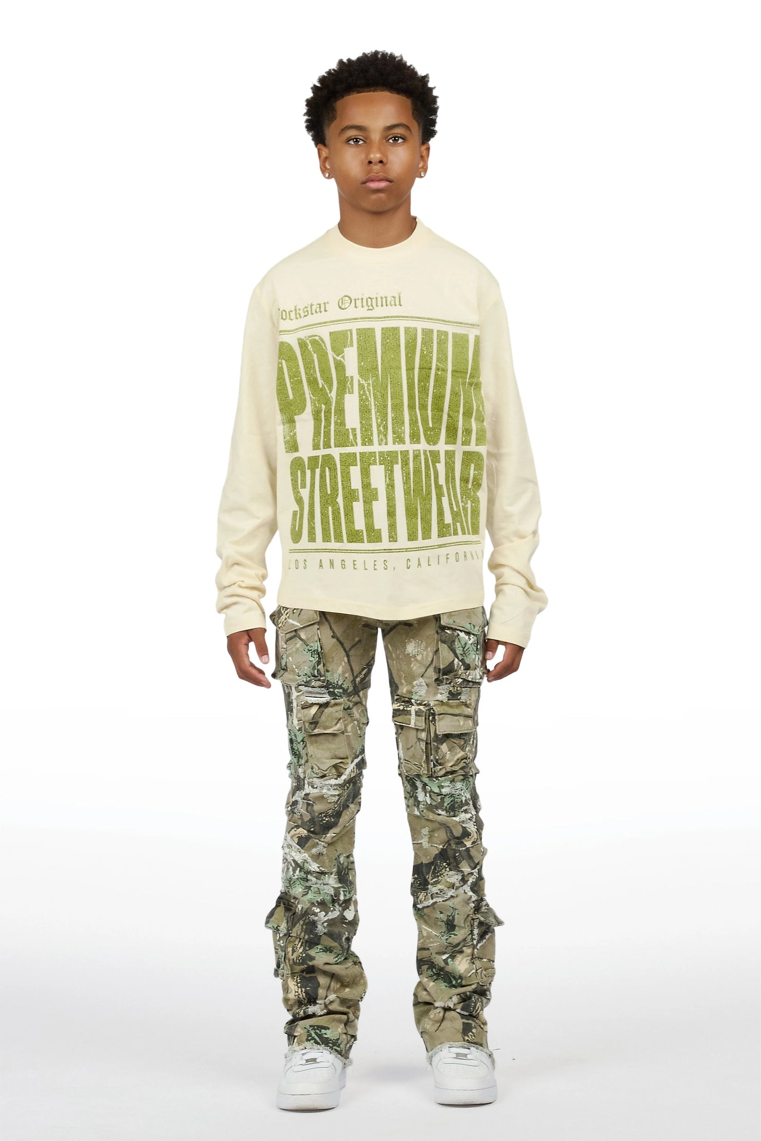 Boys Pluto Sand/Tree Camo Long Sleeve T-Shirt Stacked Jean Set