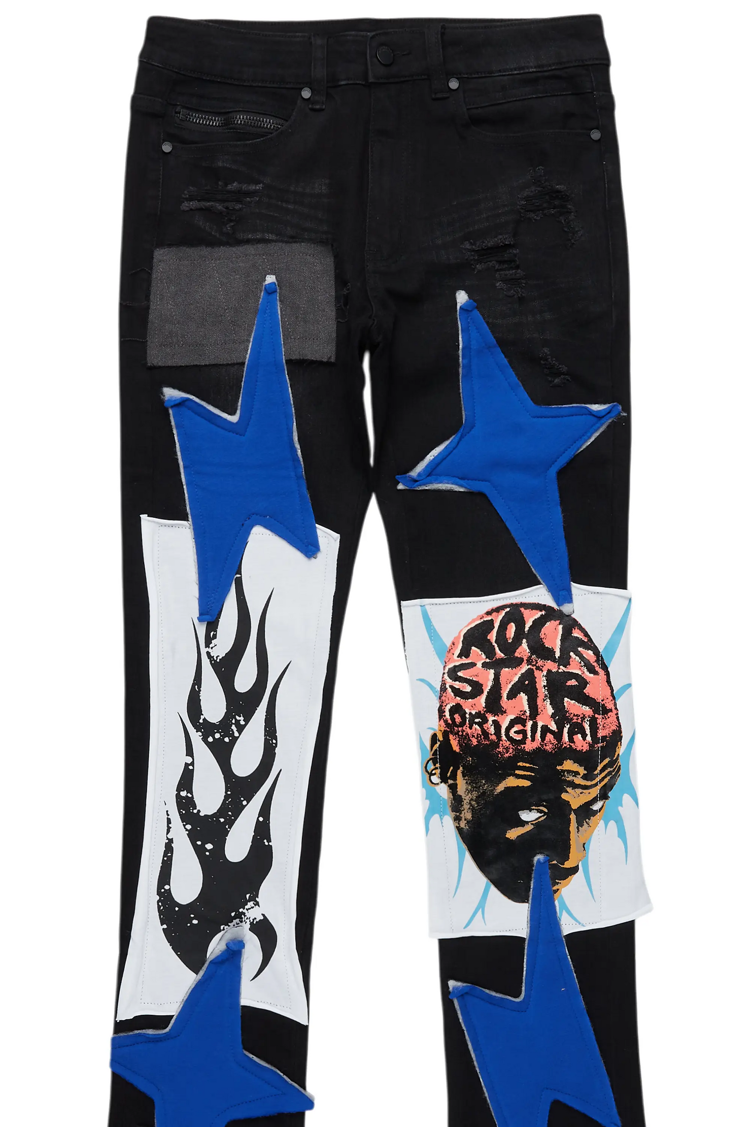 Edgar Jet Black Patchwork Stacked Flare Jean