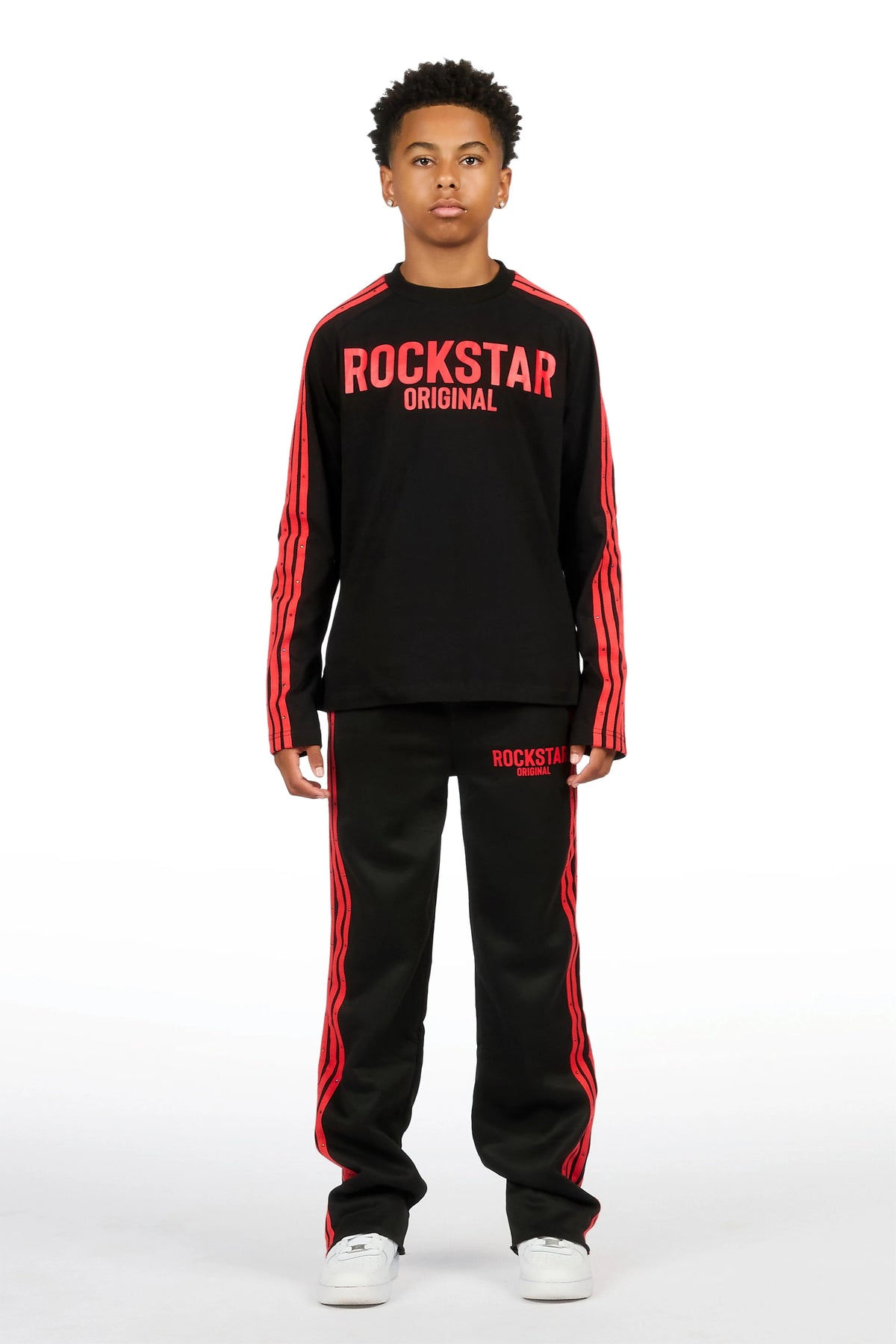 Boys Gulis Black Rhinestone Long Sleeve Shirt Relaxed Track Set