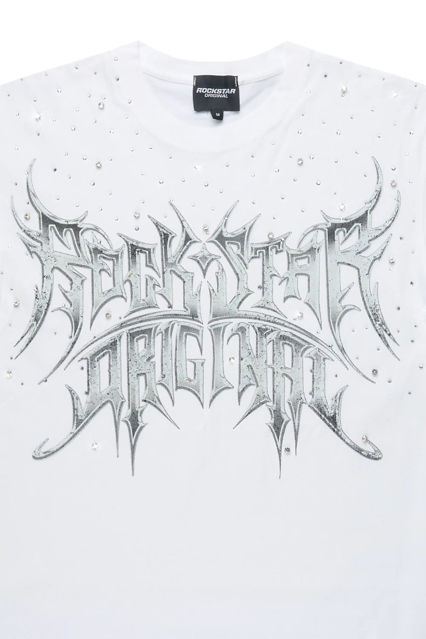Nikisha White Rhinestone Short Sleeve Tee Shirt